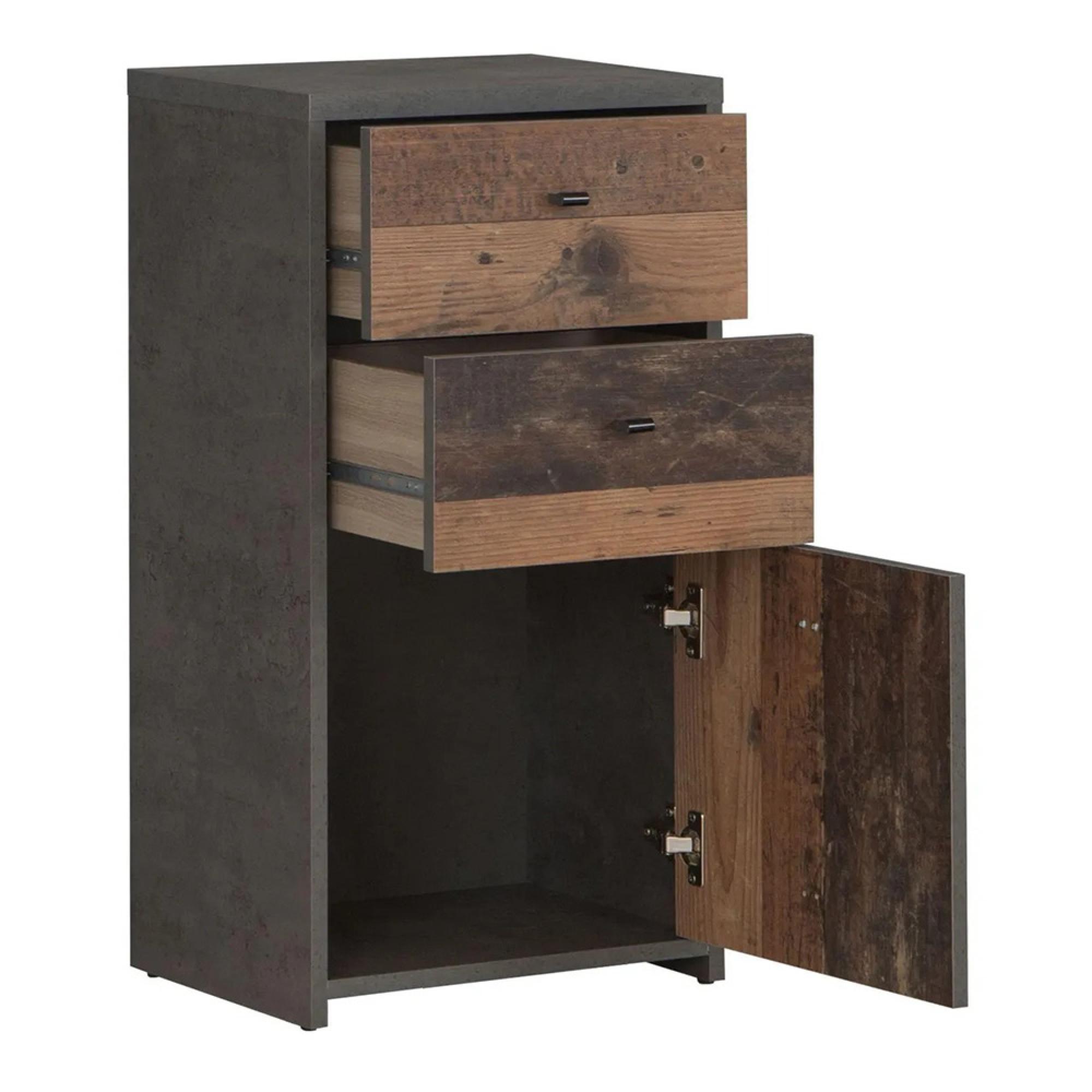 Best Cabinet - 1 Door - 2 Drawer - Grey Concrete and Vintage Wood