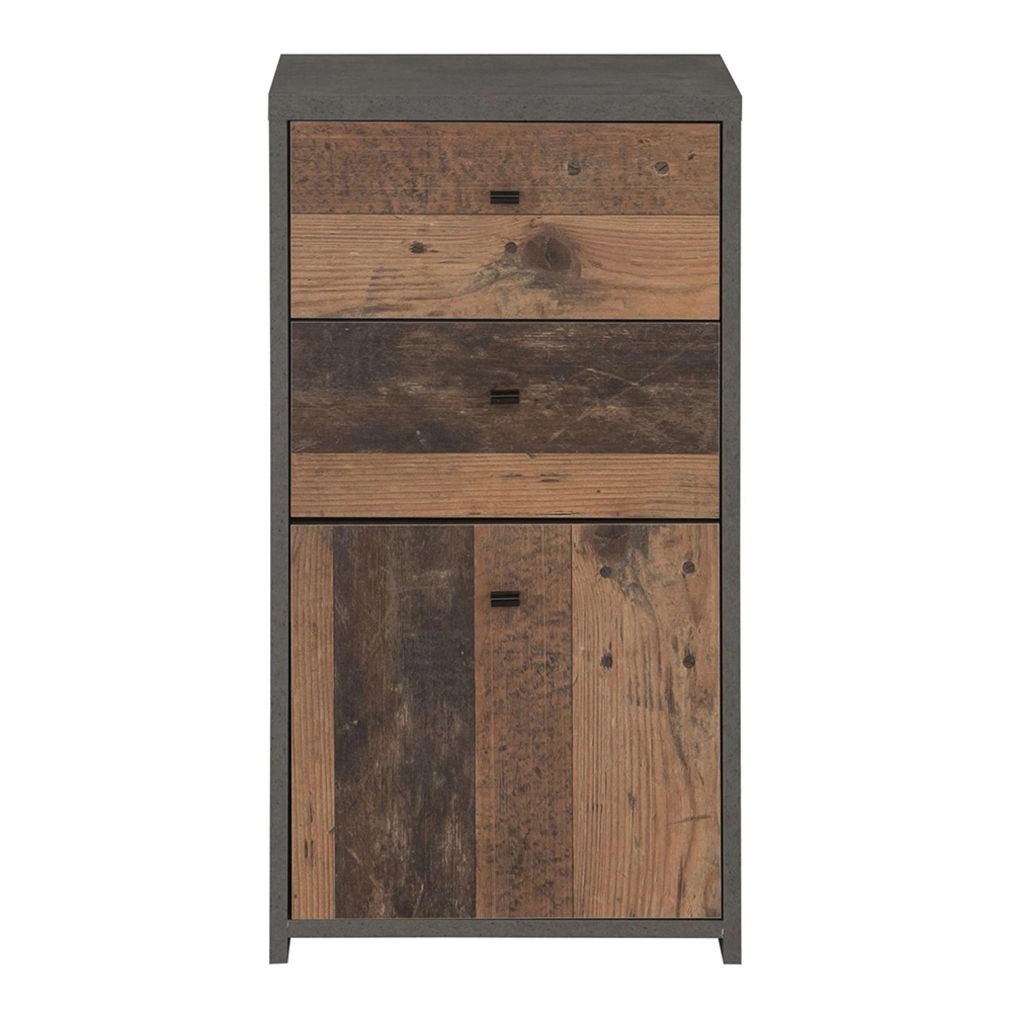 Best Cabinet - 1 Door - 2 Drawer - Grey Concrete and Vintage Wood