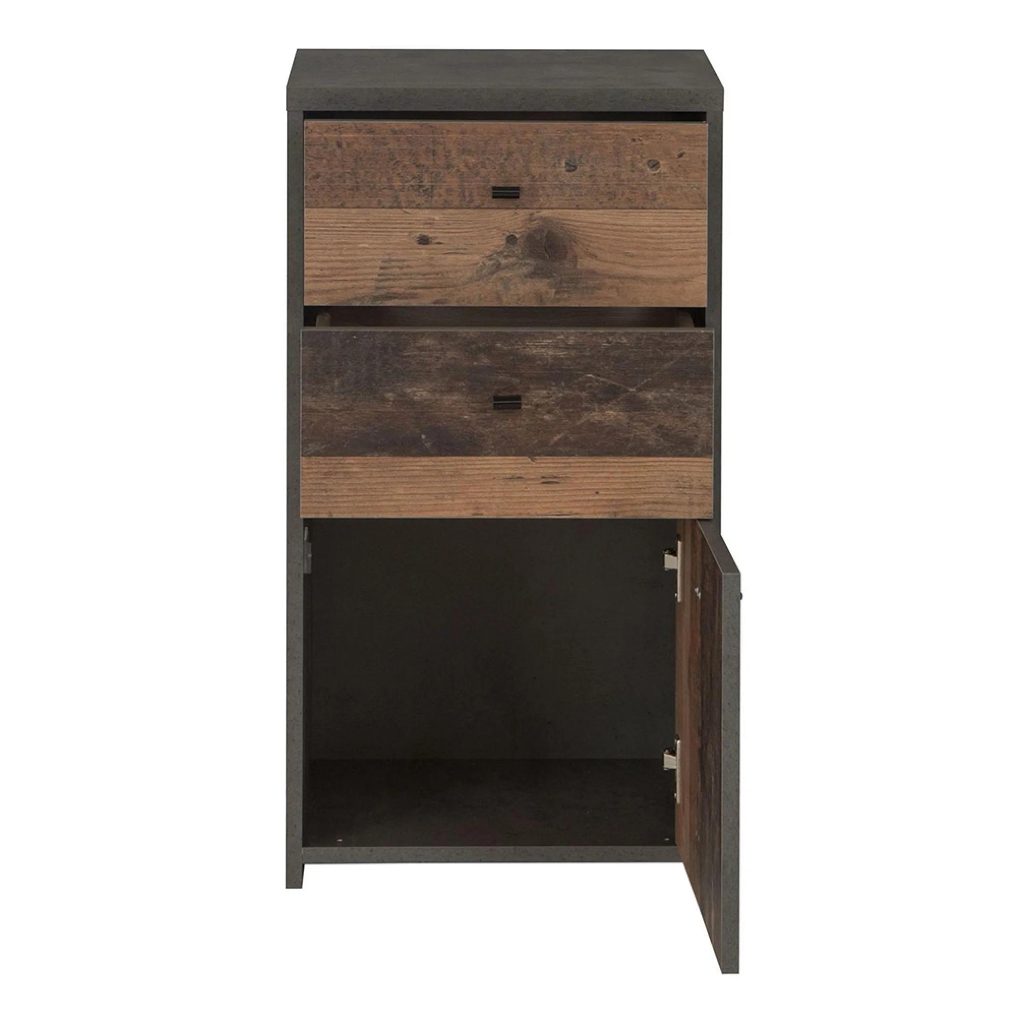 Best Cabinet - 1 Door - 2 Drawer - Grey Concrete and Vintage Wood