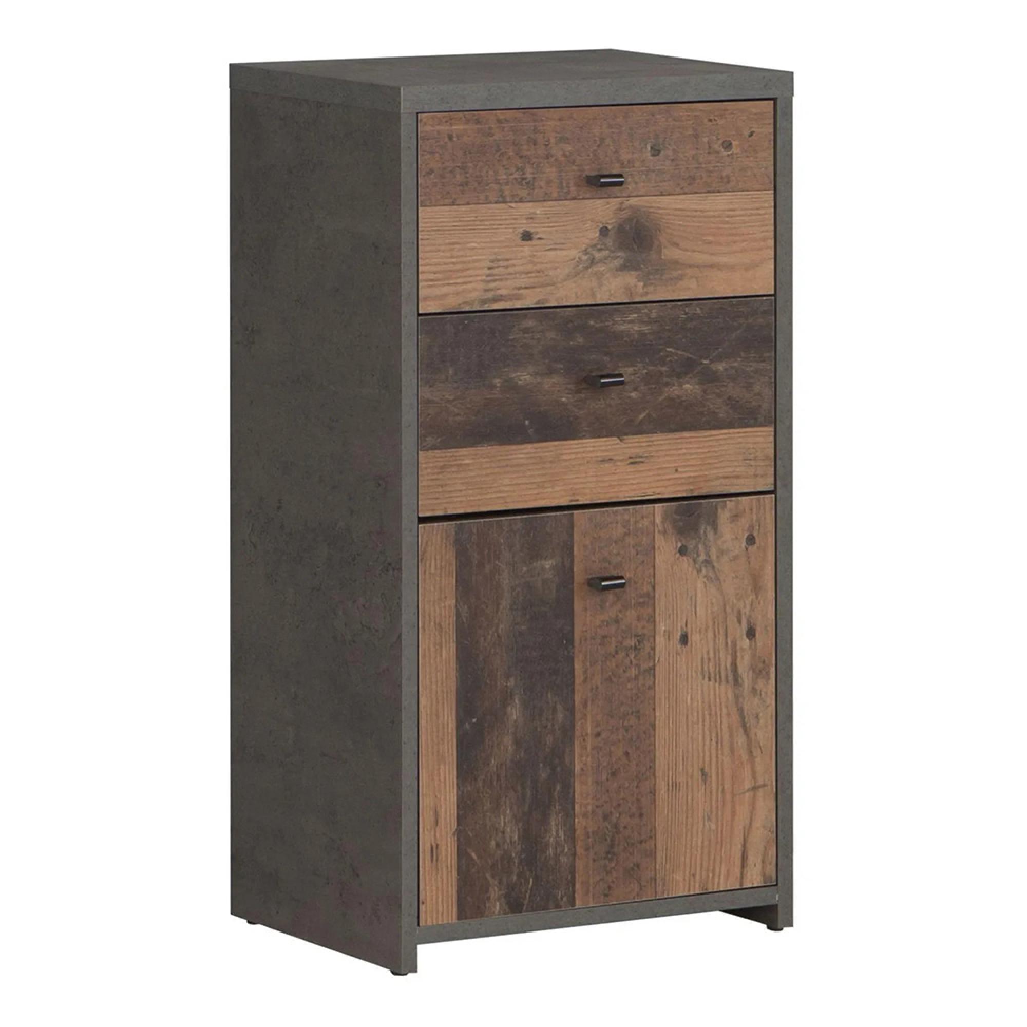 Best Cabinet - 1 Door - 2 Drawer - Grey Concrete and Vintage Wood