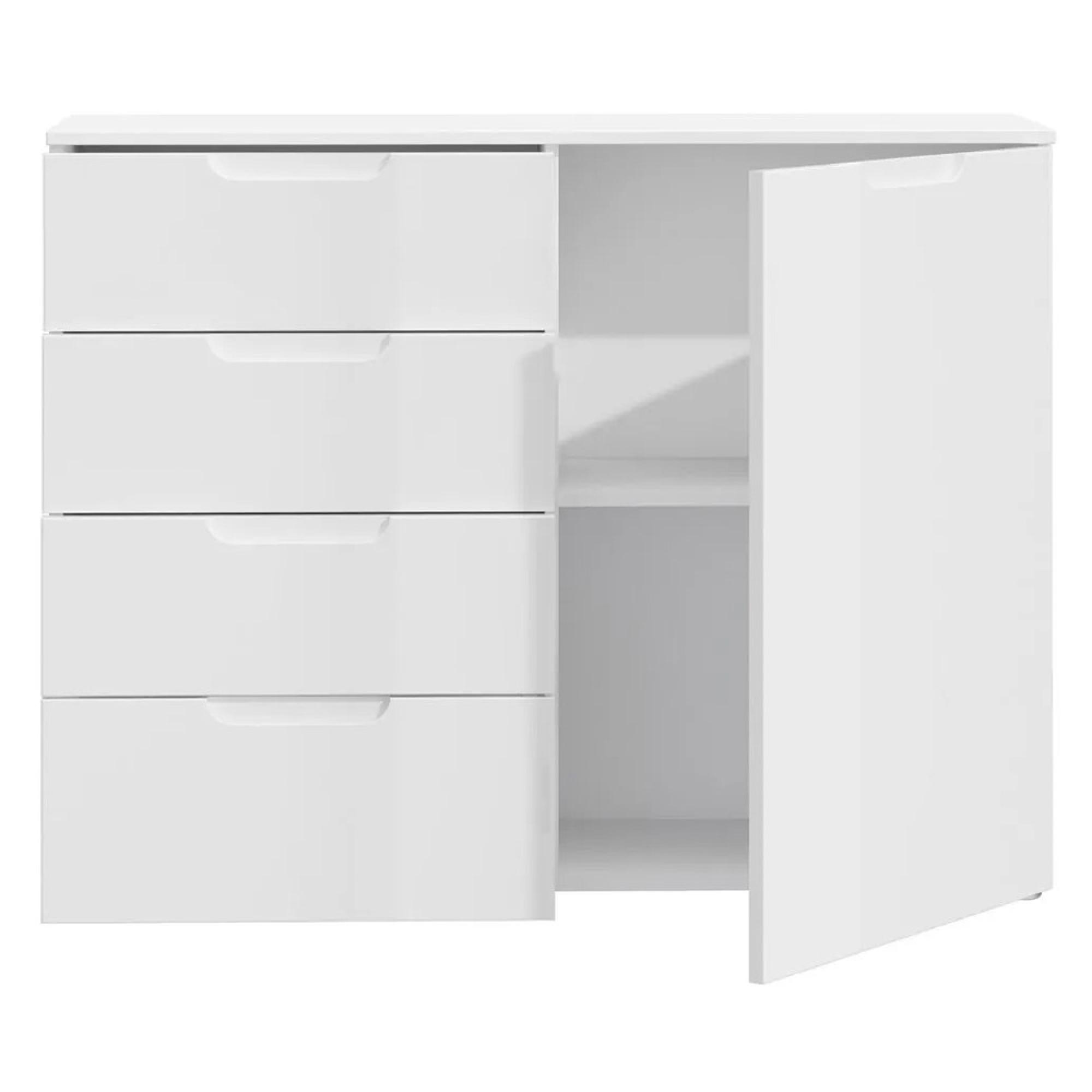 Sienna Cabinet - 1 Door - 4 Drawer - White Gloss