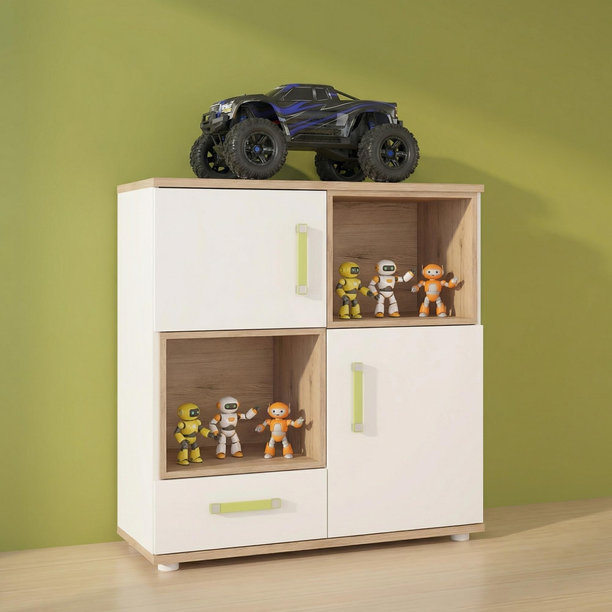 4Kids Cabinet - 2 Door - Lemon Handle - White and Oak