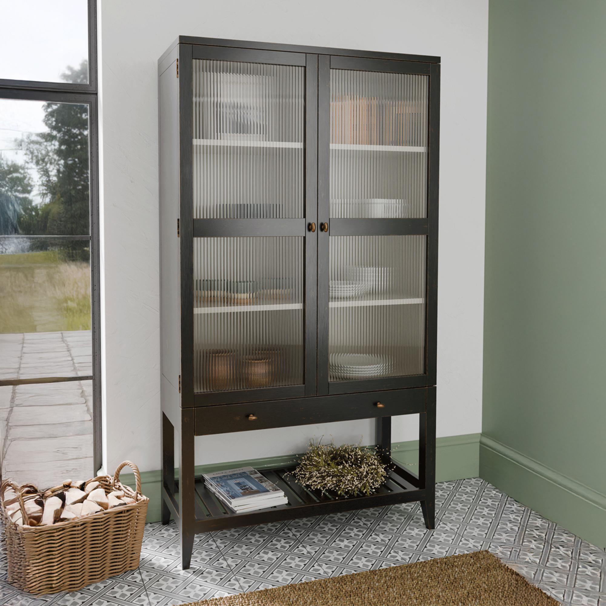 Barwick Glazed Cabinet - 2 Door - 1 Drawer - Charcoal