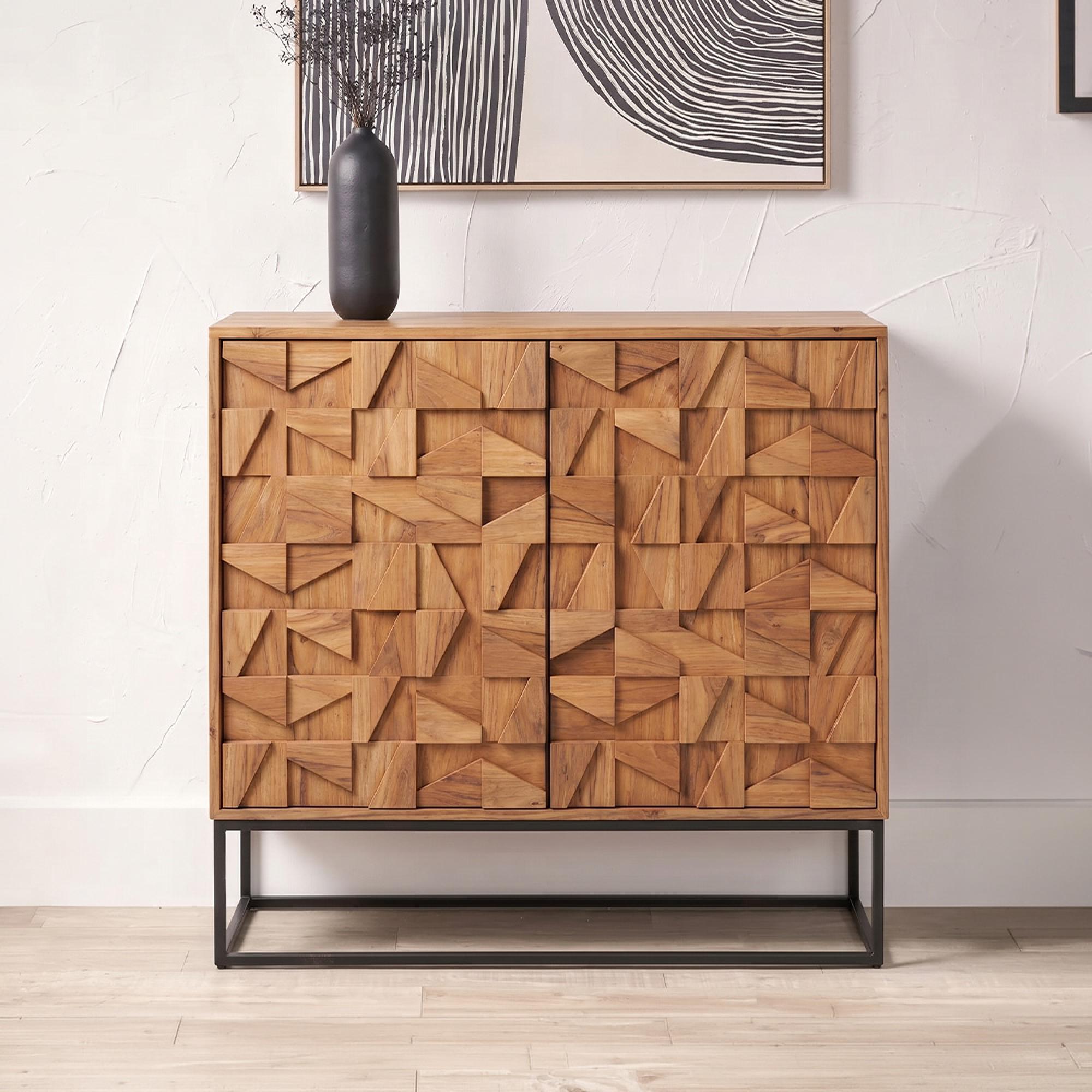 Axis Acacia Wood Cabinet - 2 Door - Geometric
