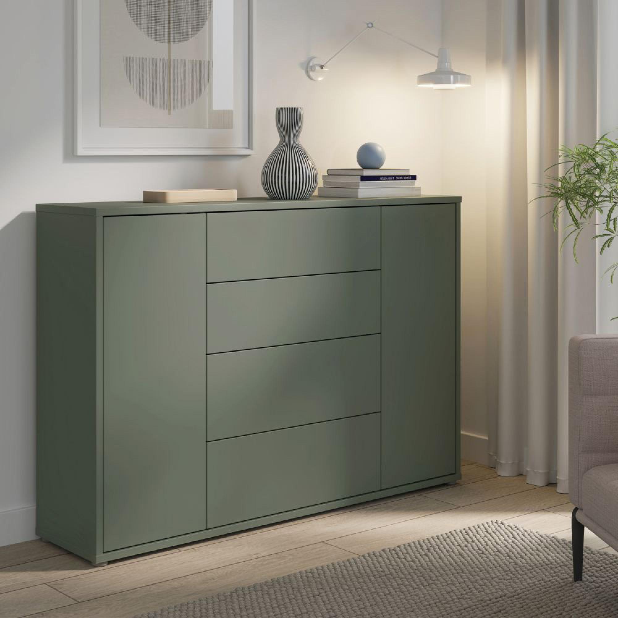 Alice Springs Hall Cabinet - 2 Door - 4 Drawer - Wide - Sage Green
