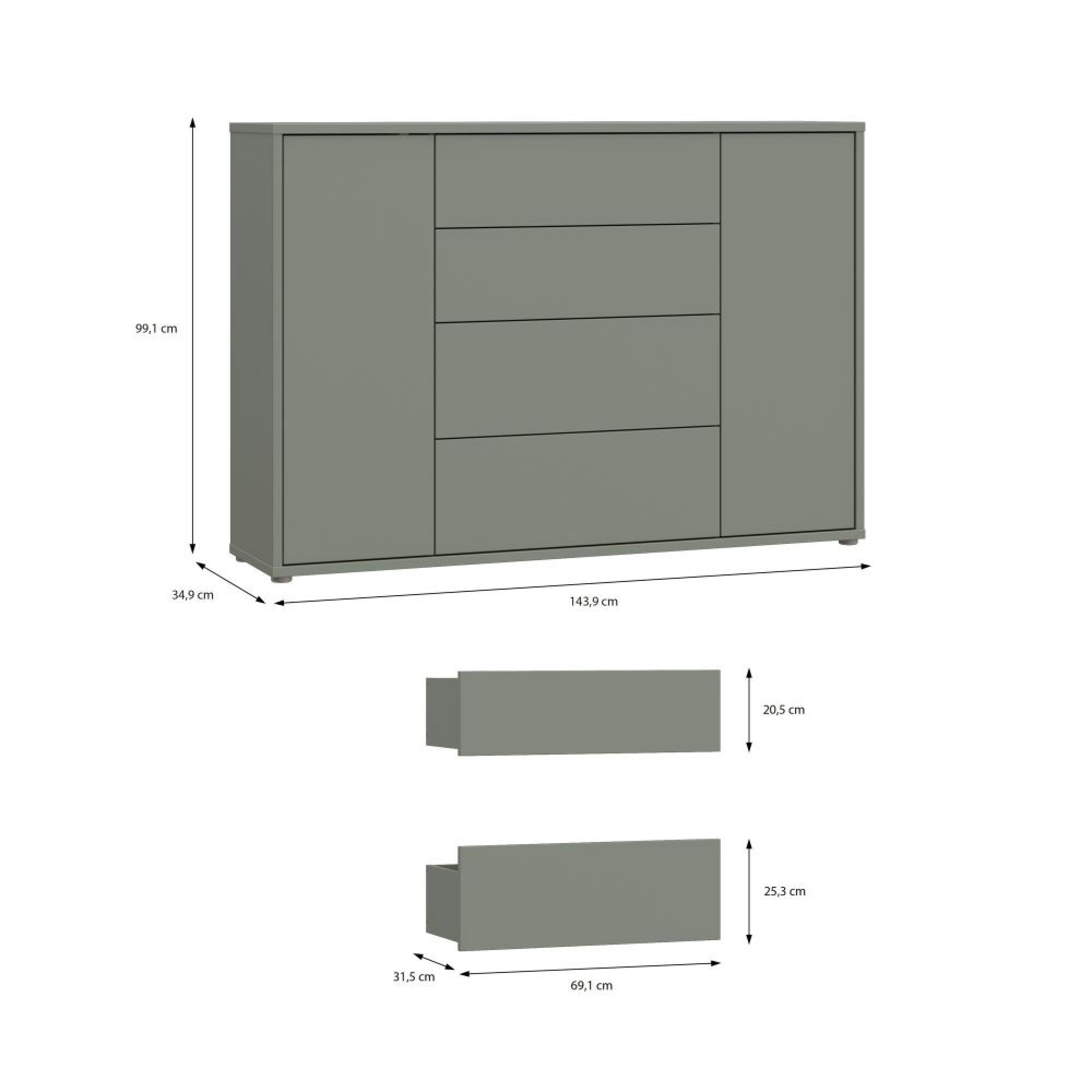 Alice Springs Hall Cabinet - 2 Door - 4 Drawer - Wide - Sage Green