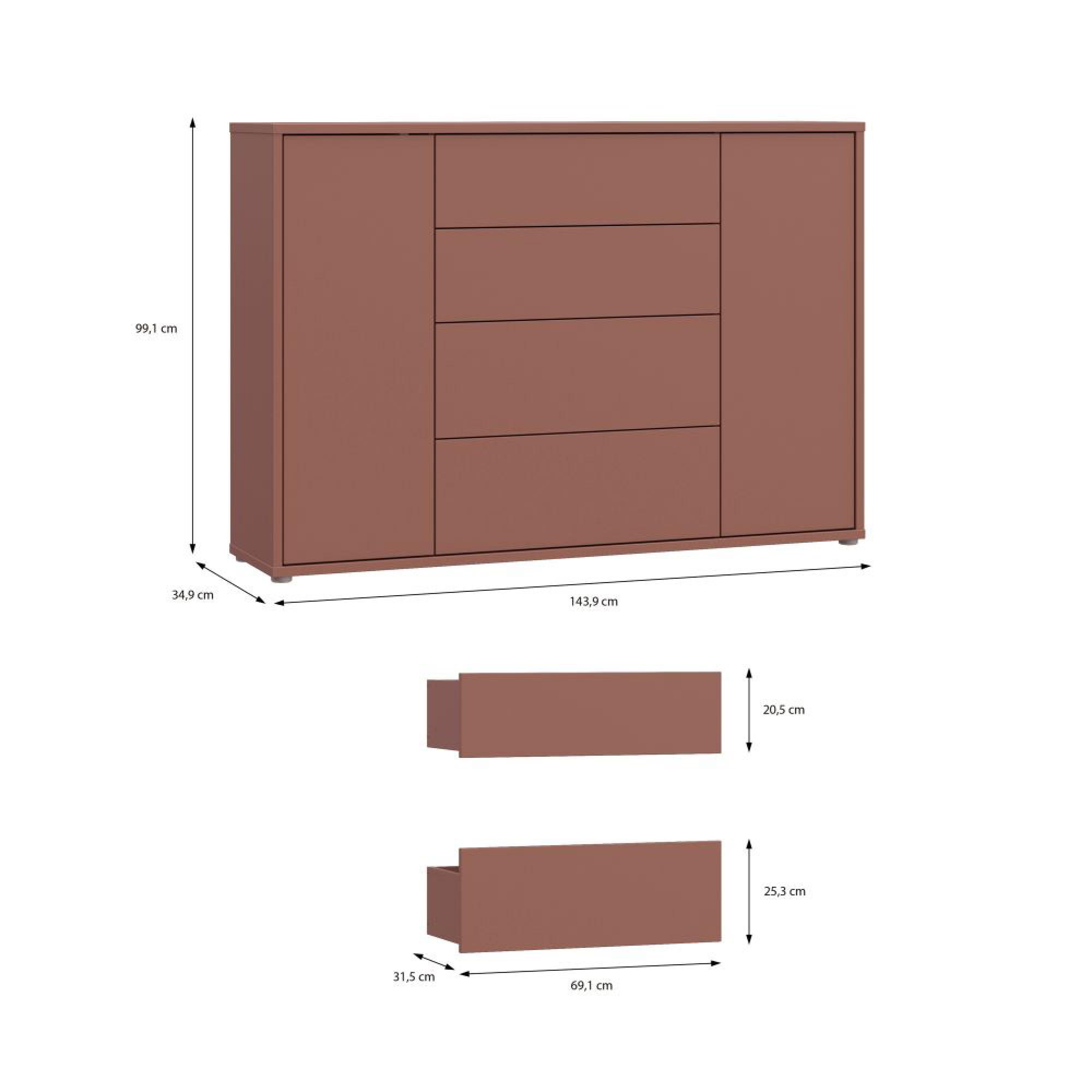 Alice Springs Hall Cabinet - 2 Door - 4 Drawer - Wide - Terracotta