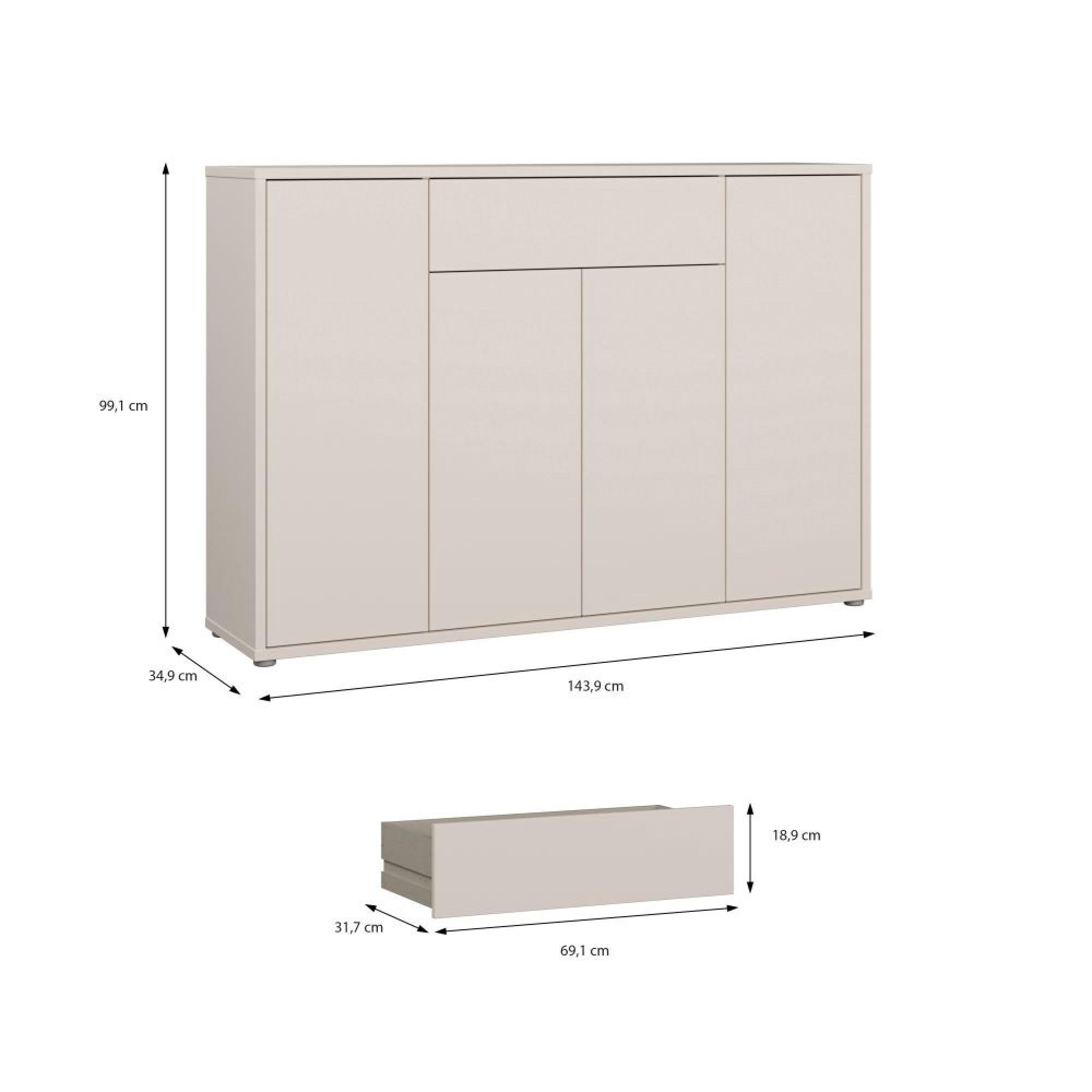 Alice Springs Storage Cabinet - 4 Door - 1 Drawer - Sand