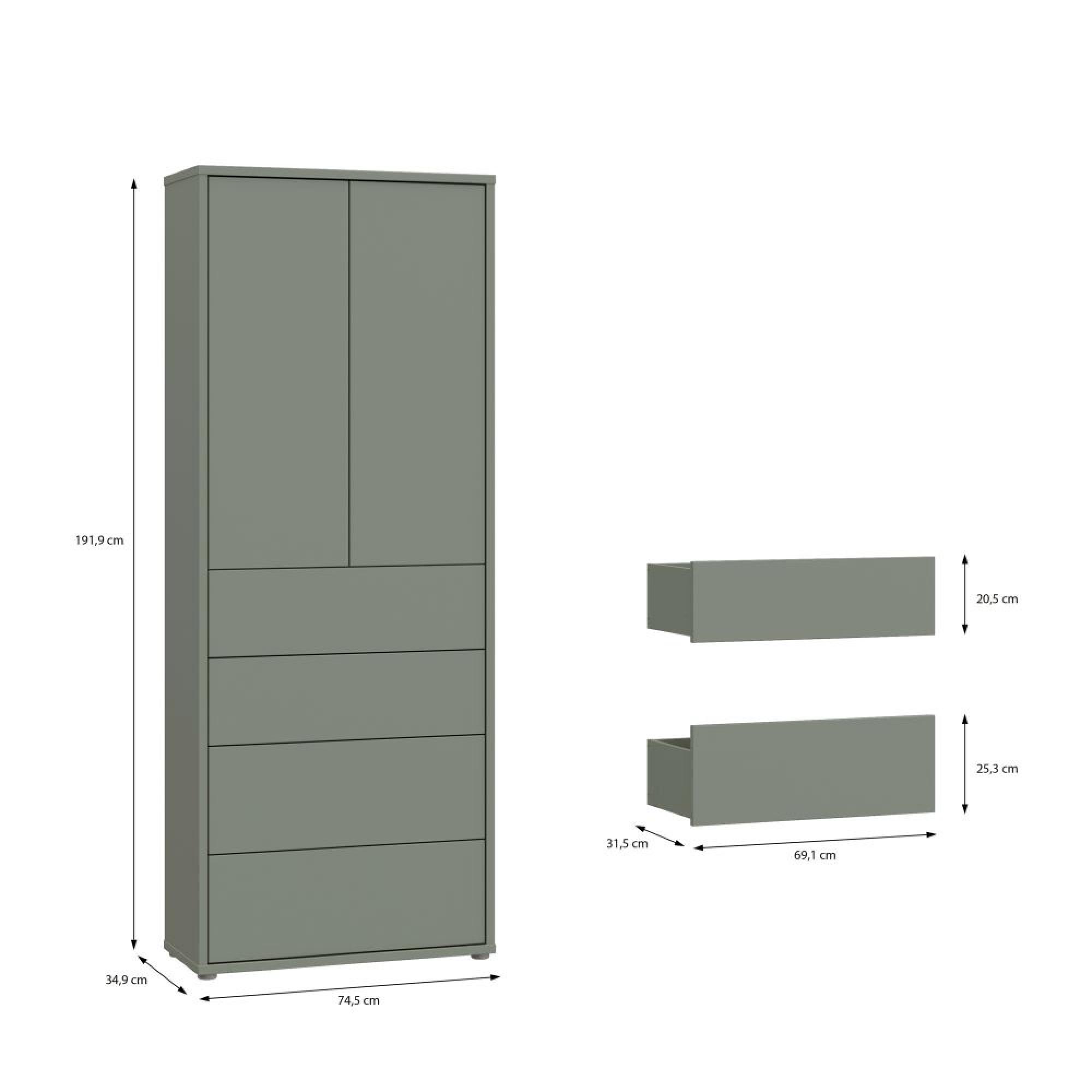 Alice Springs Storage Cabinet - 2 Door - 4 Drawer - Tall - Sage Green