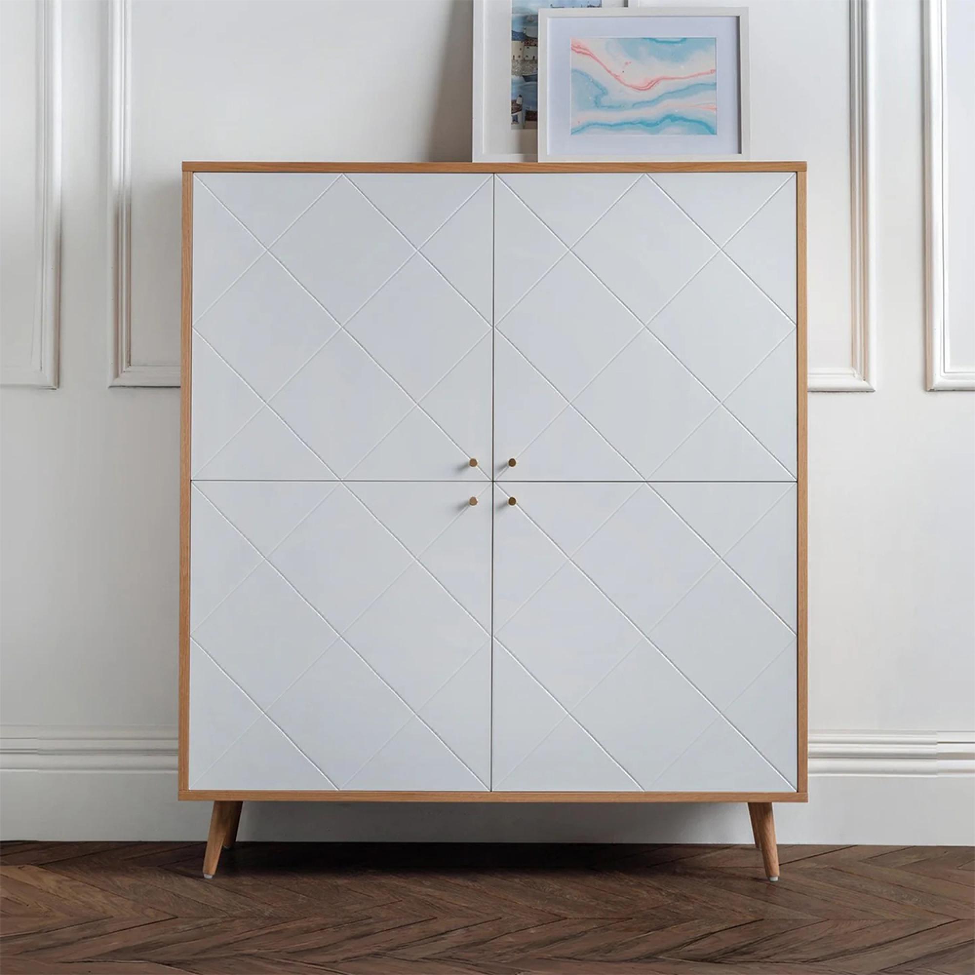 Moritz Hall Cabinet - 4 Door - White - Oak Effect