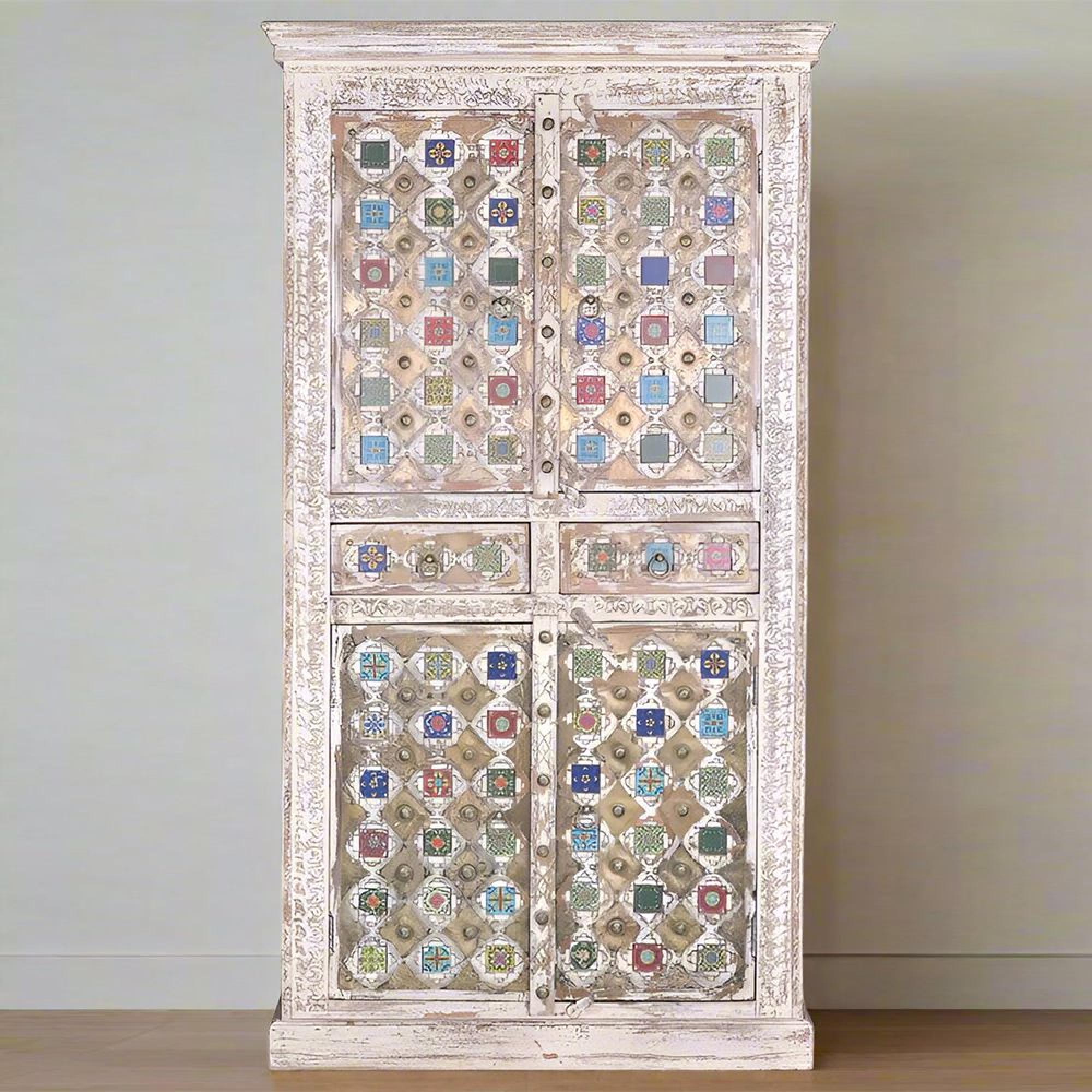 Awendaw Hall Cabinet - 4 Door - Mango Wood - White Washed