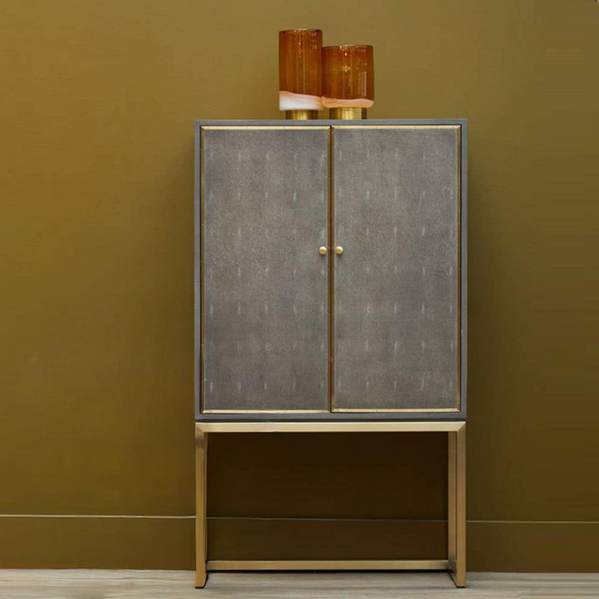 Deskey Hall Cabinet - 2 Door - Grey and Faux Shagreen