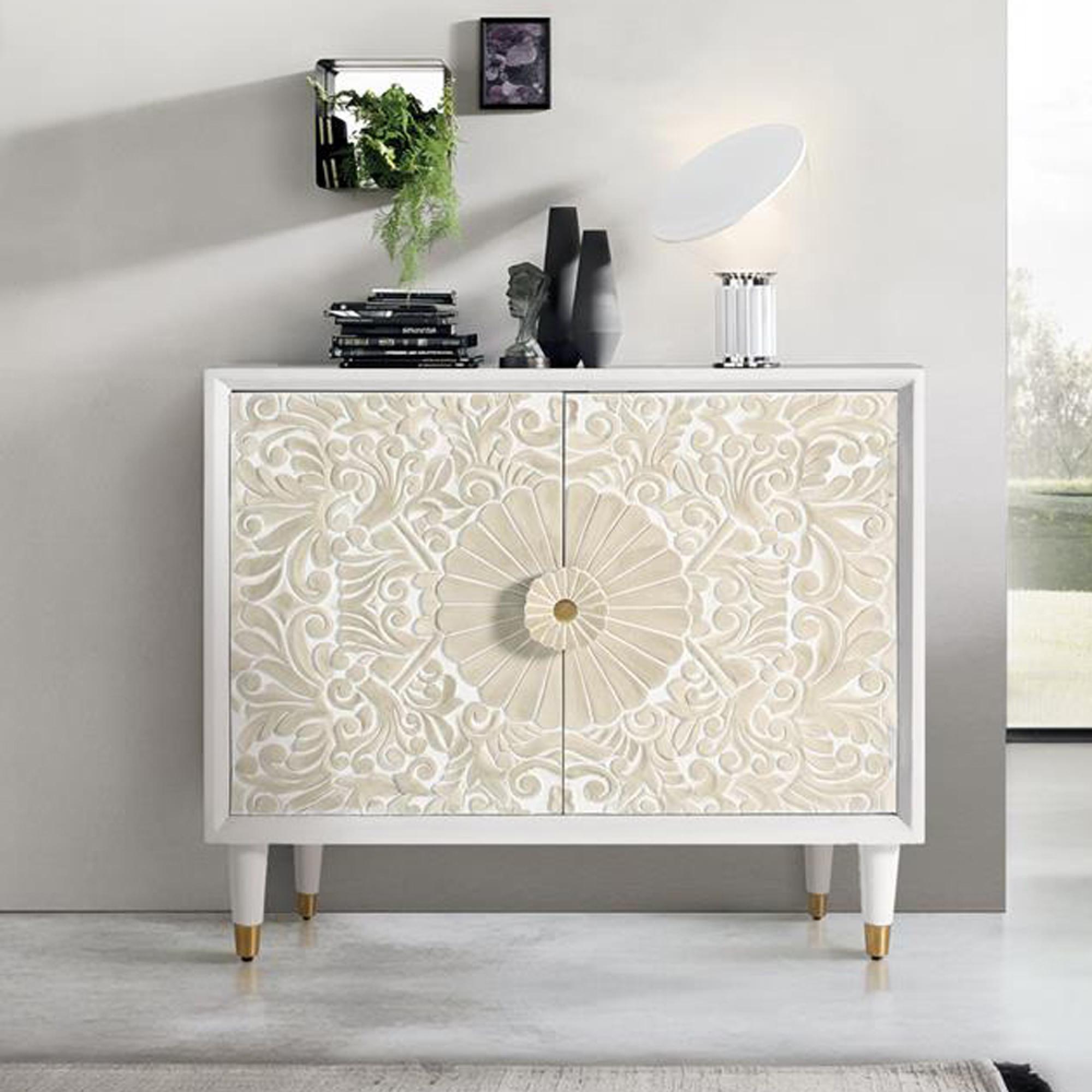 Dover Hall Cabinet - White Carved Mango Wood - 2 Door