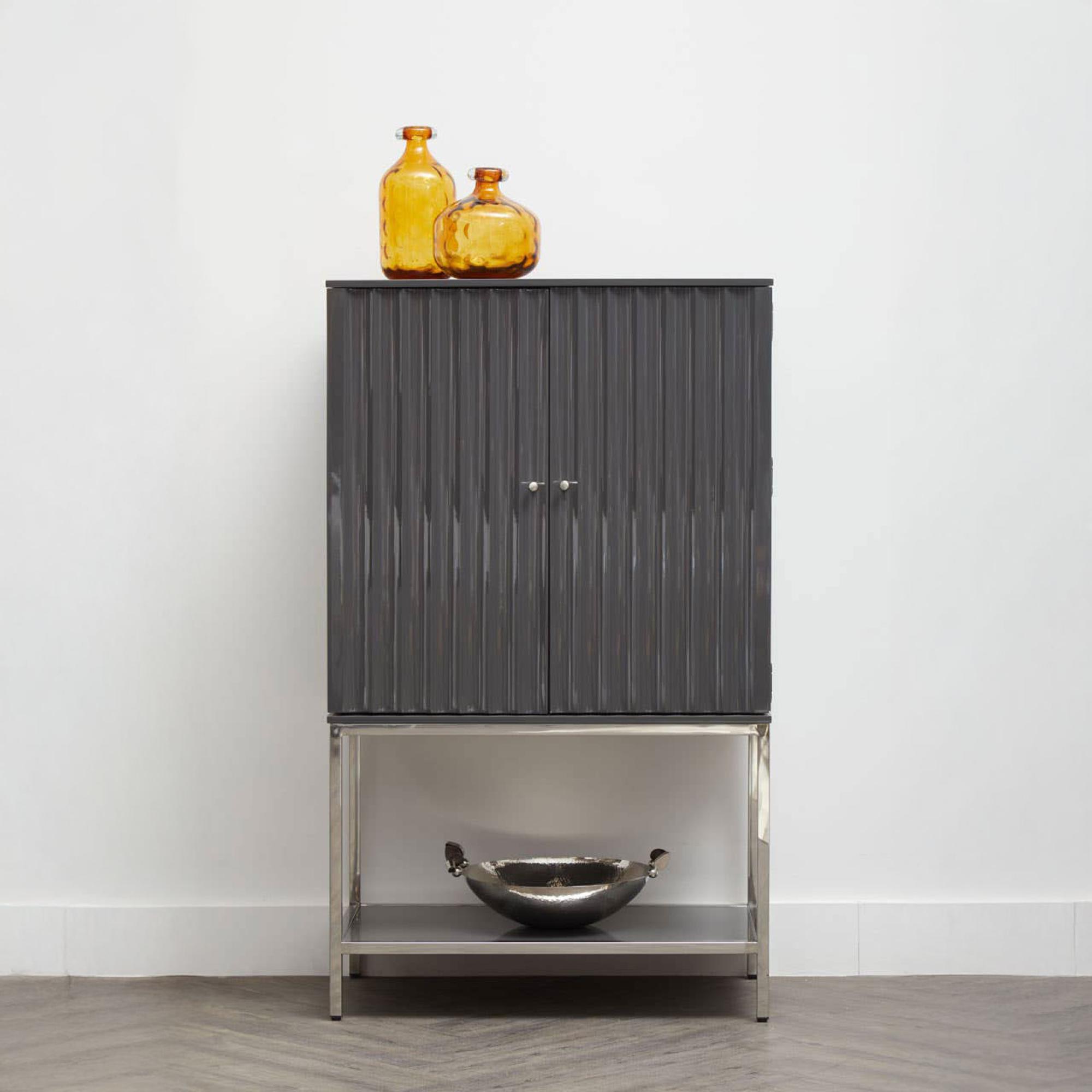 Genoa Hall Cabinet - 2 Door - Fluted Grey High Gloss