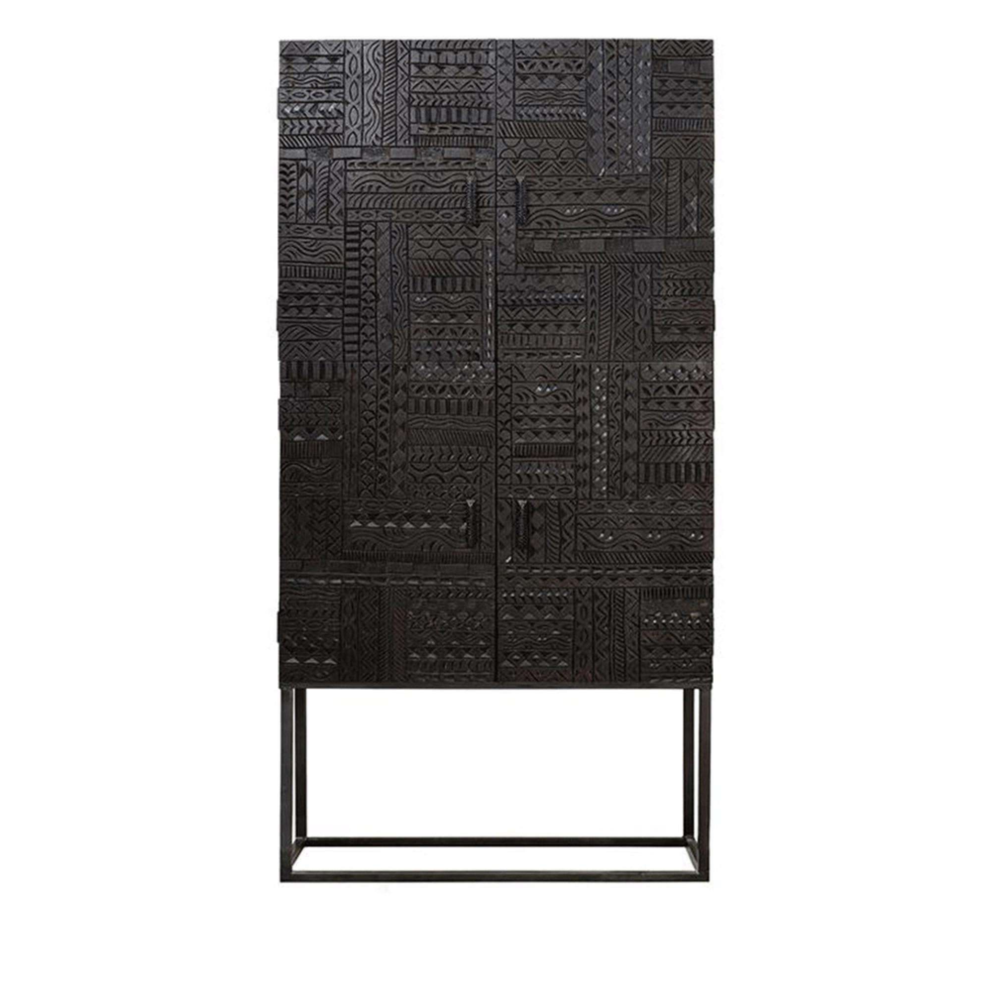 Macedonia Hall Cabinet - Carved Dark Mango Wood - 4 Door