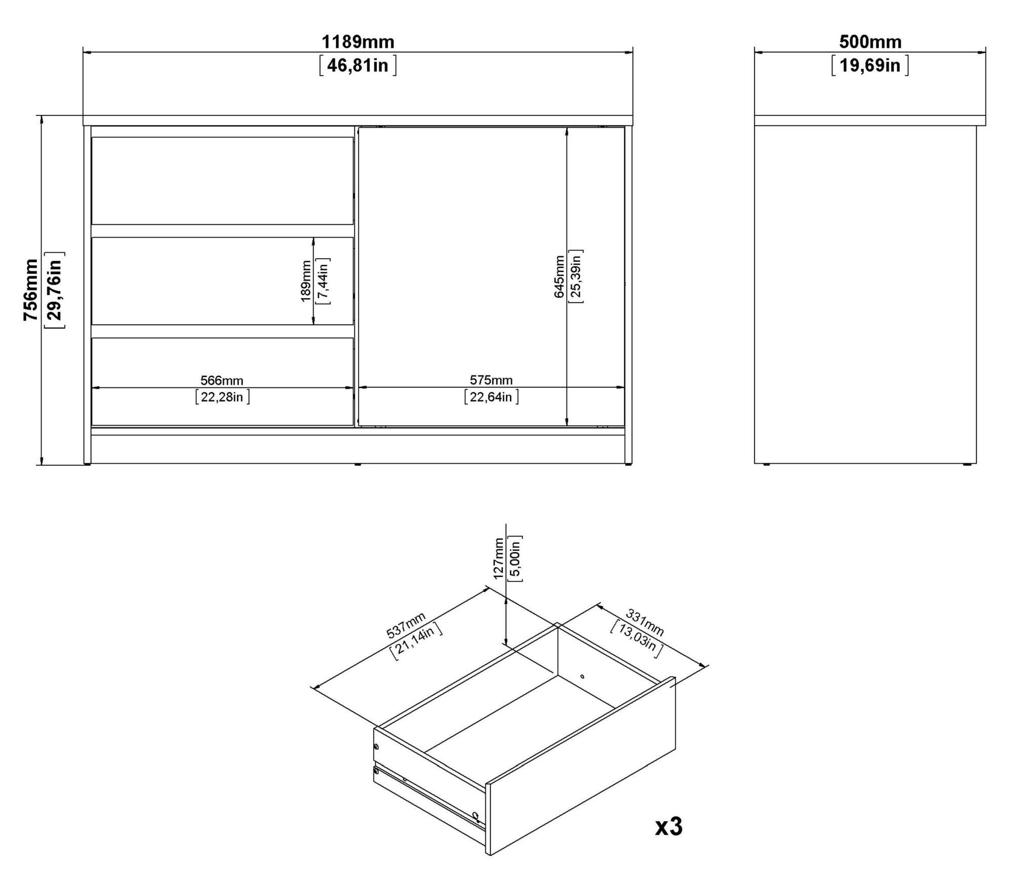 Naia Cabinet - Sliding Door - Oak
