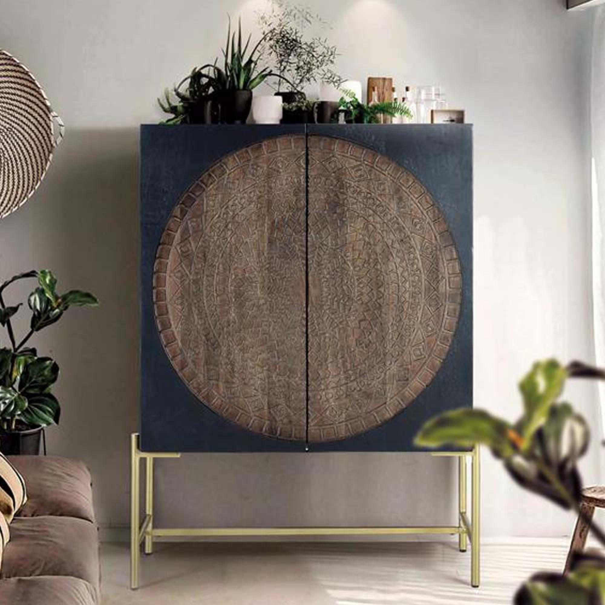 Refton Cupboard - Carved - Dark Mango Wood - 2 Door