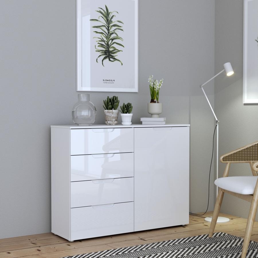 Sienna Cabinet - 1 Door - 4 Drawer - White Gloss