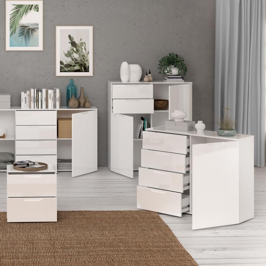 Sienna Cabinet - 1 Door - 4 Drawer - White Gloss