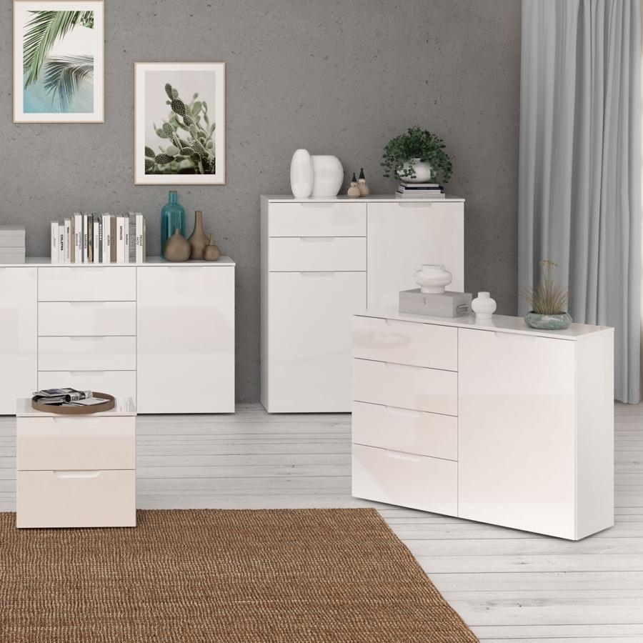 Sienna Cabinet - 1 Door - 4 Drawer - White Gloss