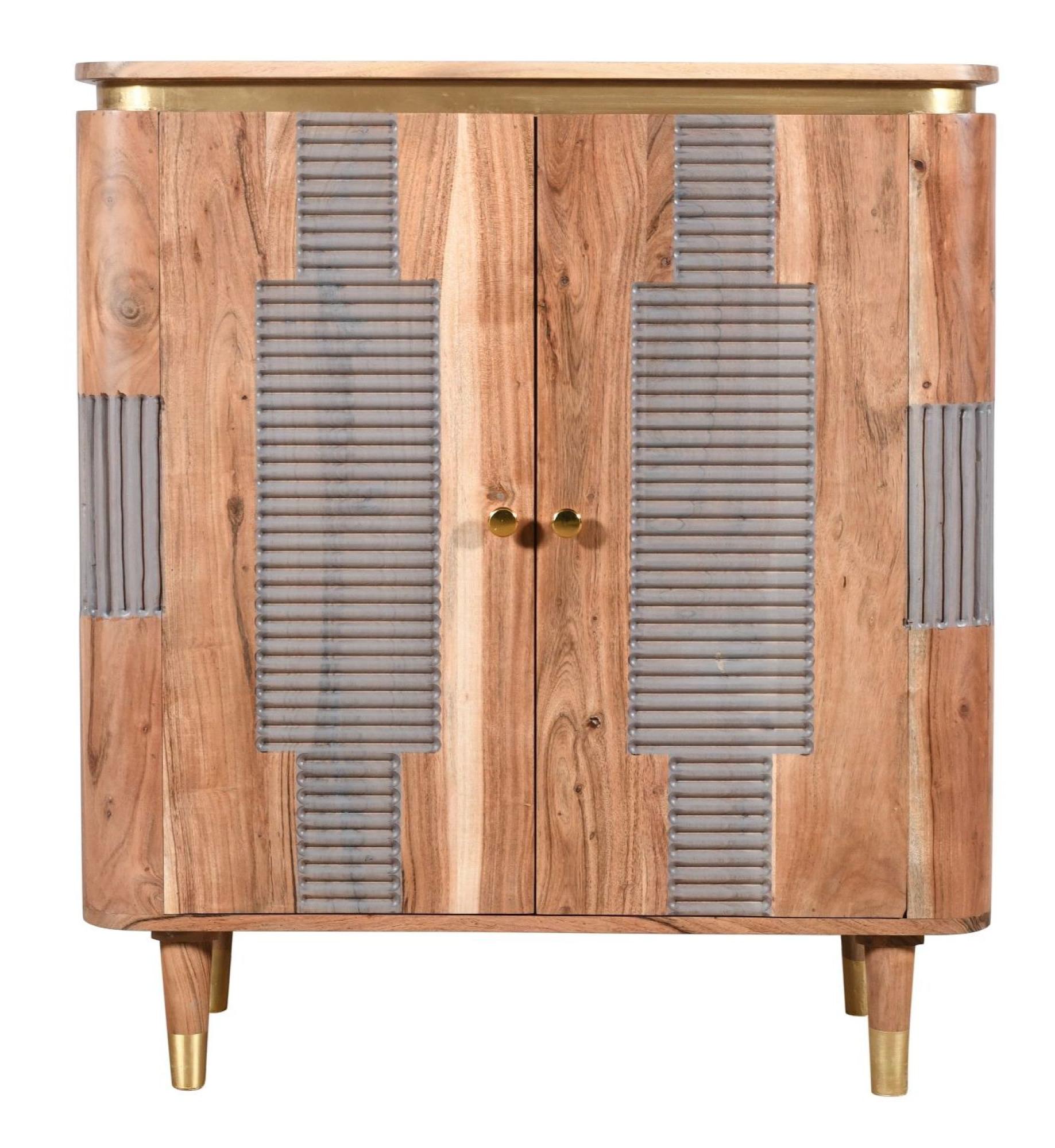 William Acacia Ribbed with Gold Trim 2 Door Hall Cabinet