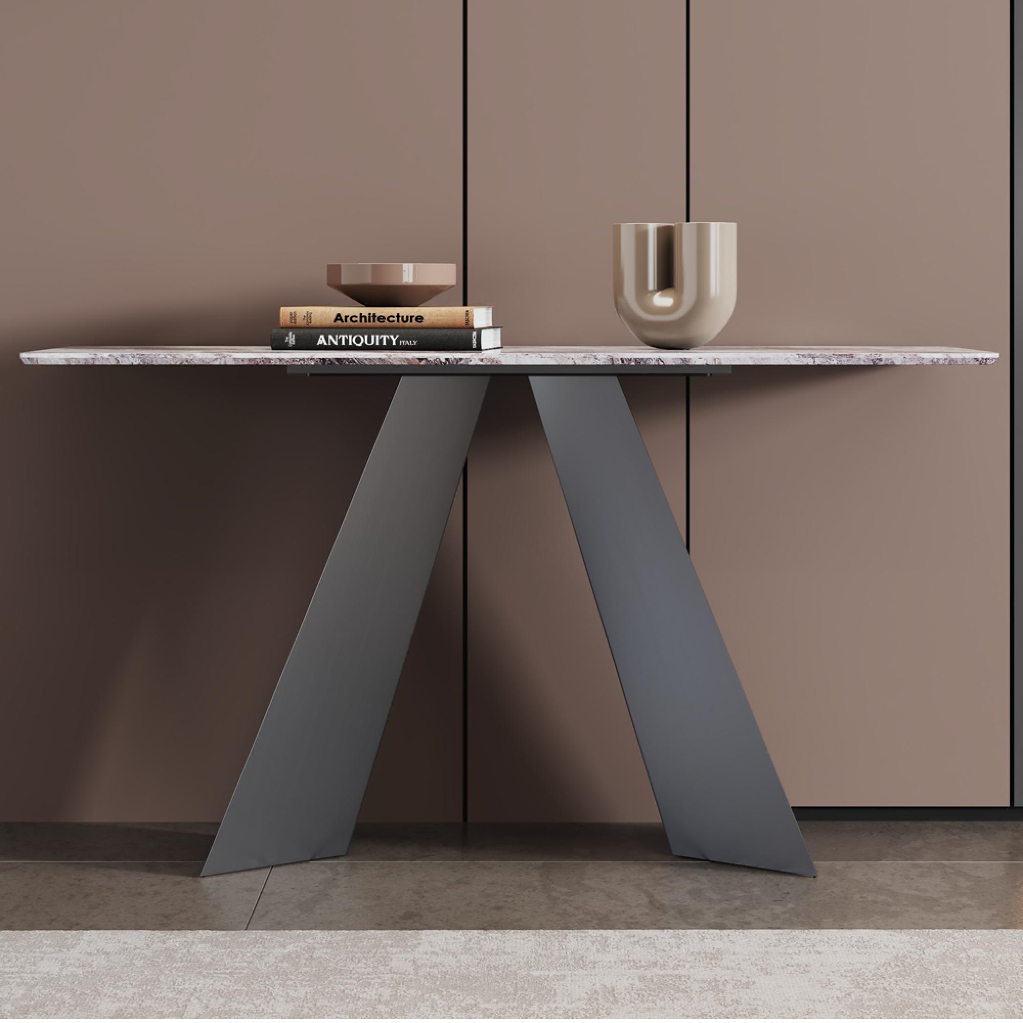 Taurus Console Table - Beige Marble - Dark Grey Base