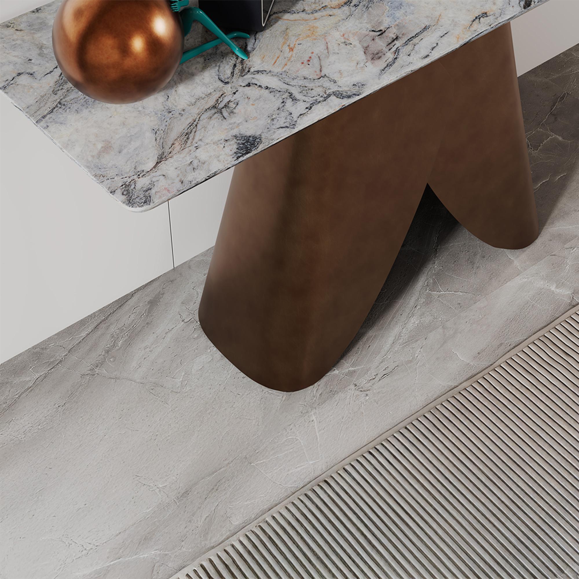 Enterprise Console Table - Grey Marble - Brass Base