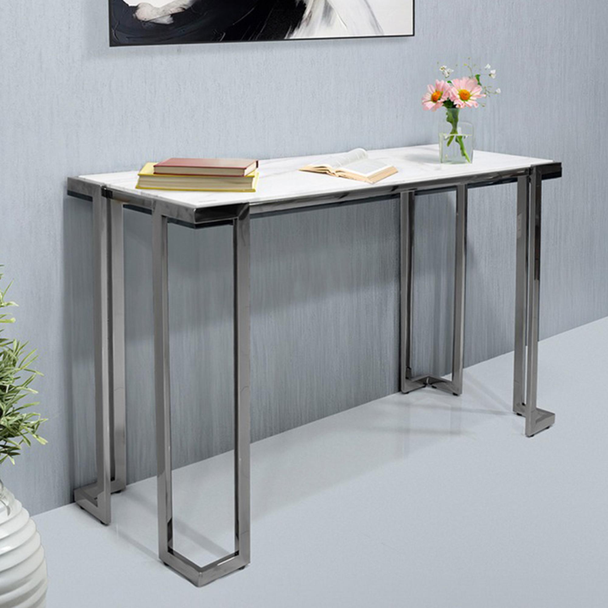 Aamari Console Table - White Marble and Chrome
