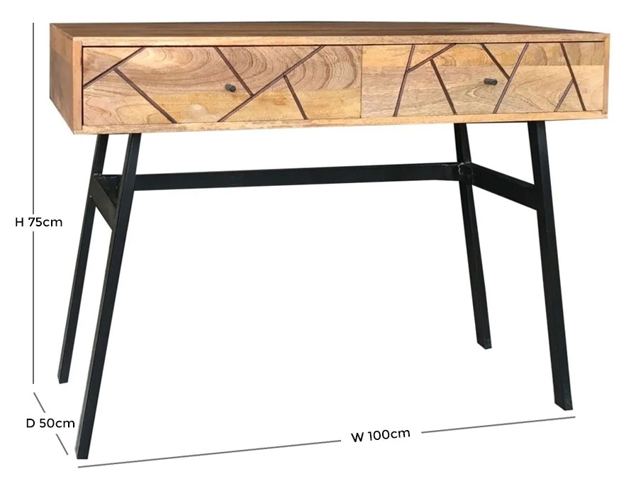 Amar Mango Wood 2 Drawer Console Table with Geometric Pattern