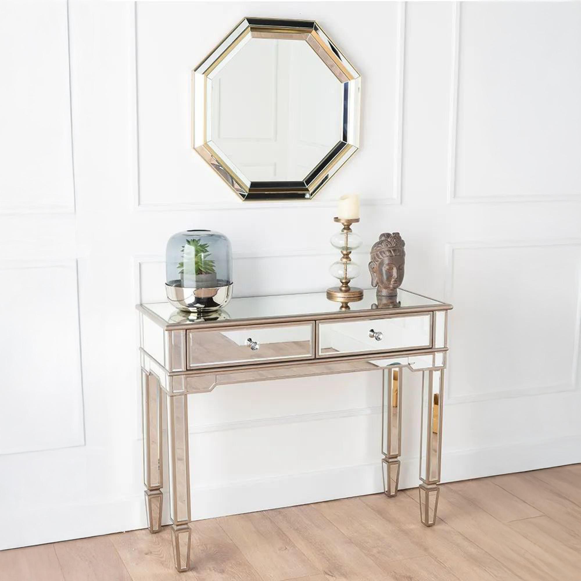 Antoinette Console Table - Mirrored - Champagne Trim