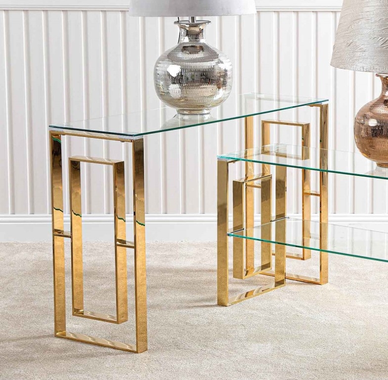Apex Console Table - Clear Glass and Gold