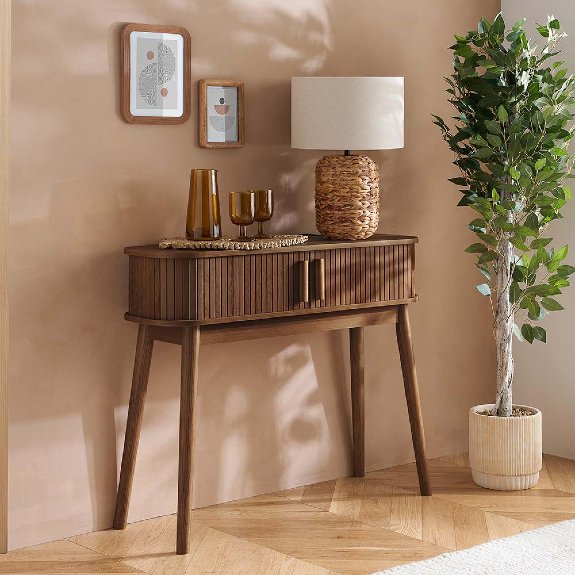 Axel Curved Console Table - Walnut Fluted