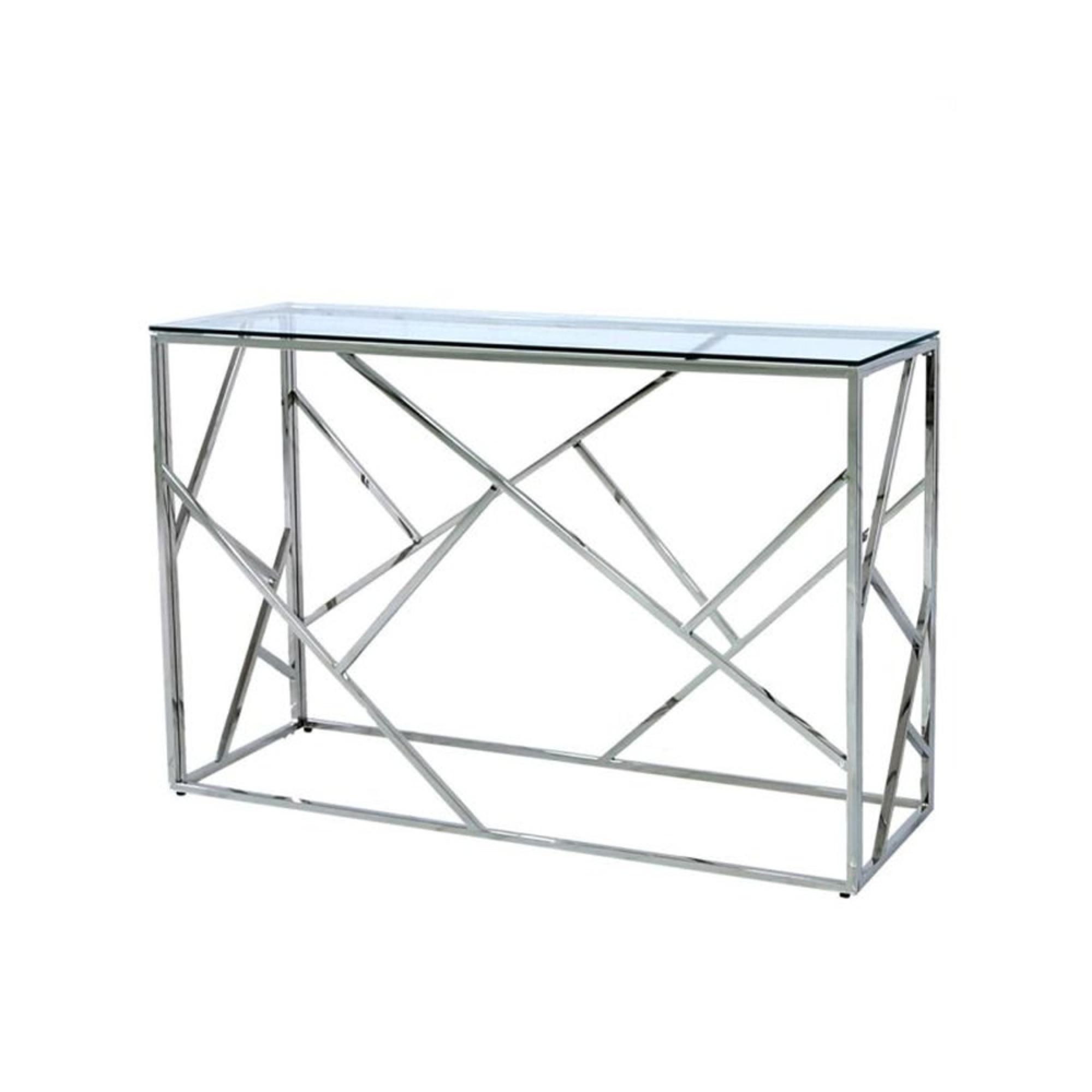 Azaria Console Table - Glass and Chrome - Geometric Base