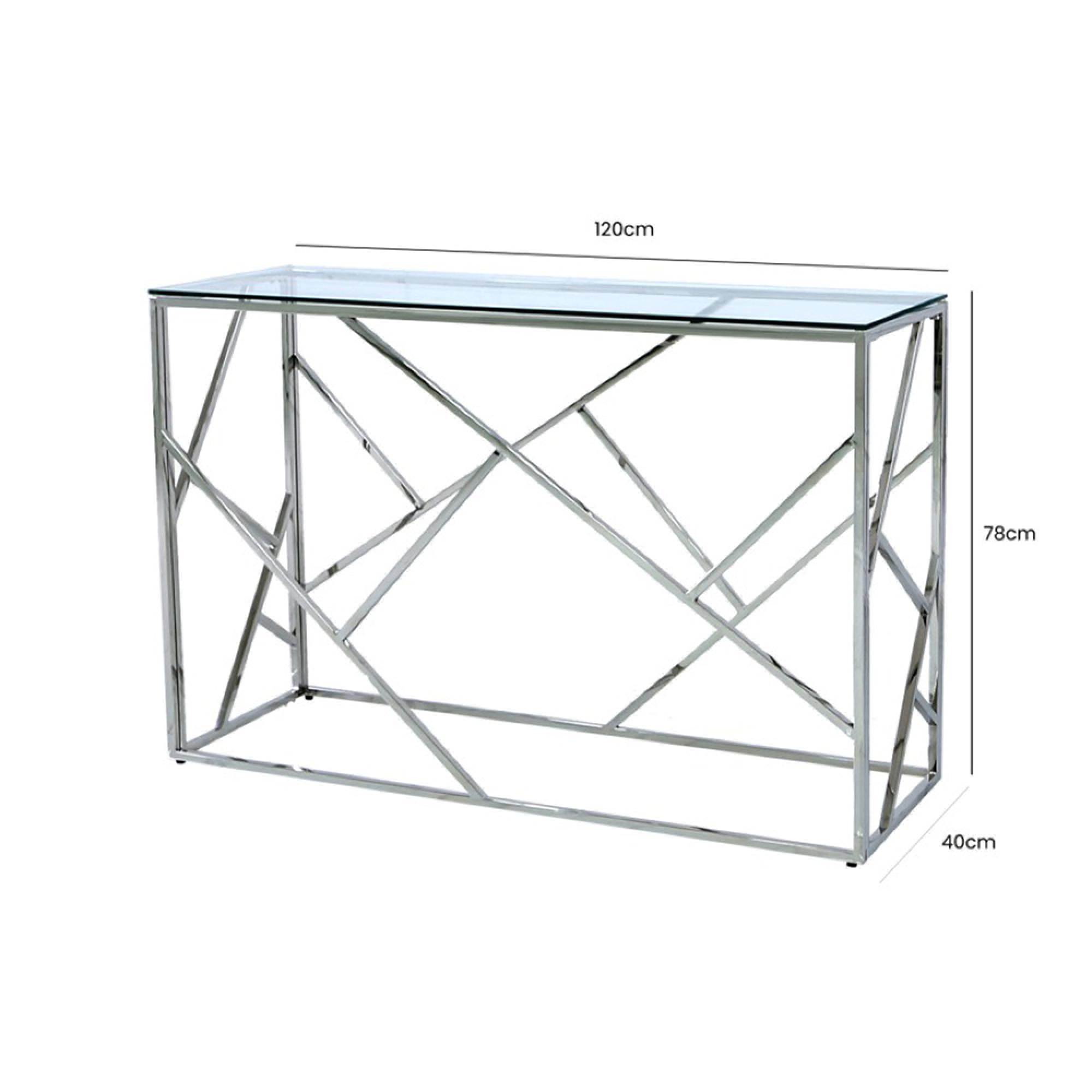 Azaria Console Table - Glass and Chrome - Geometric Base