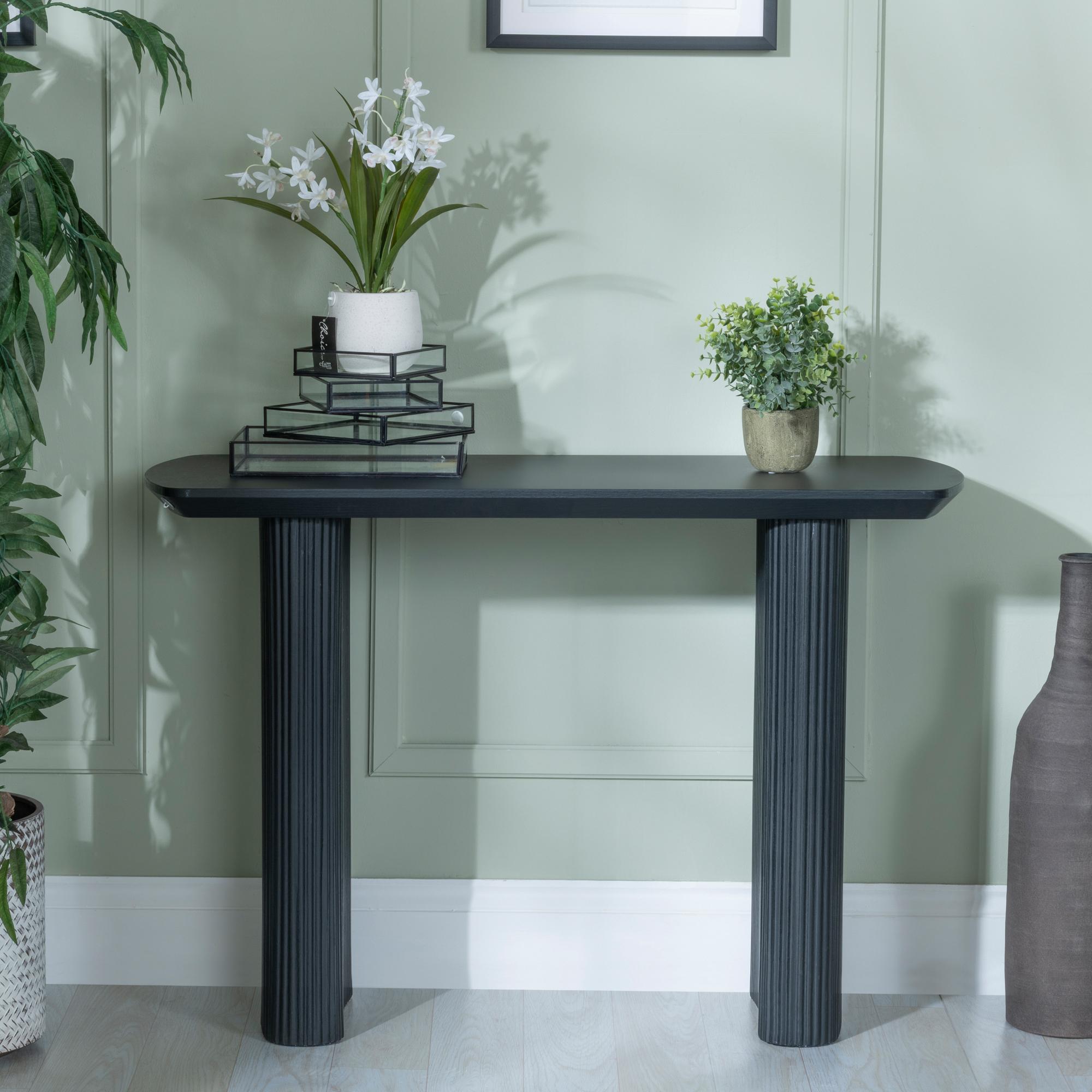 Bern Pedestal Console Table - Black - Fluted