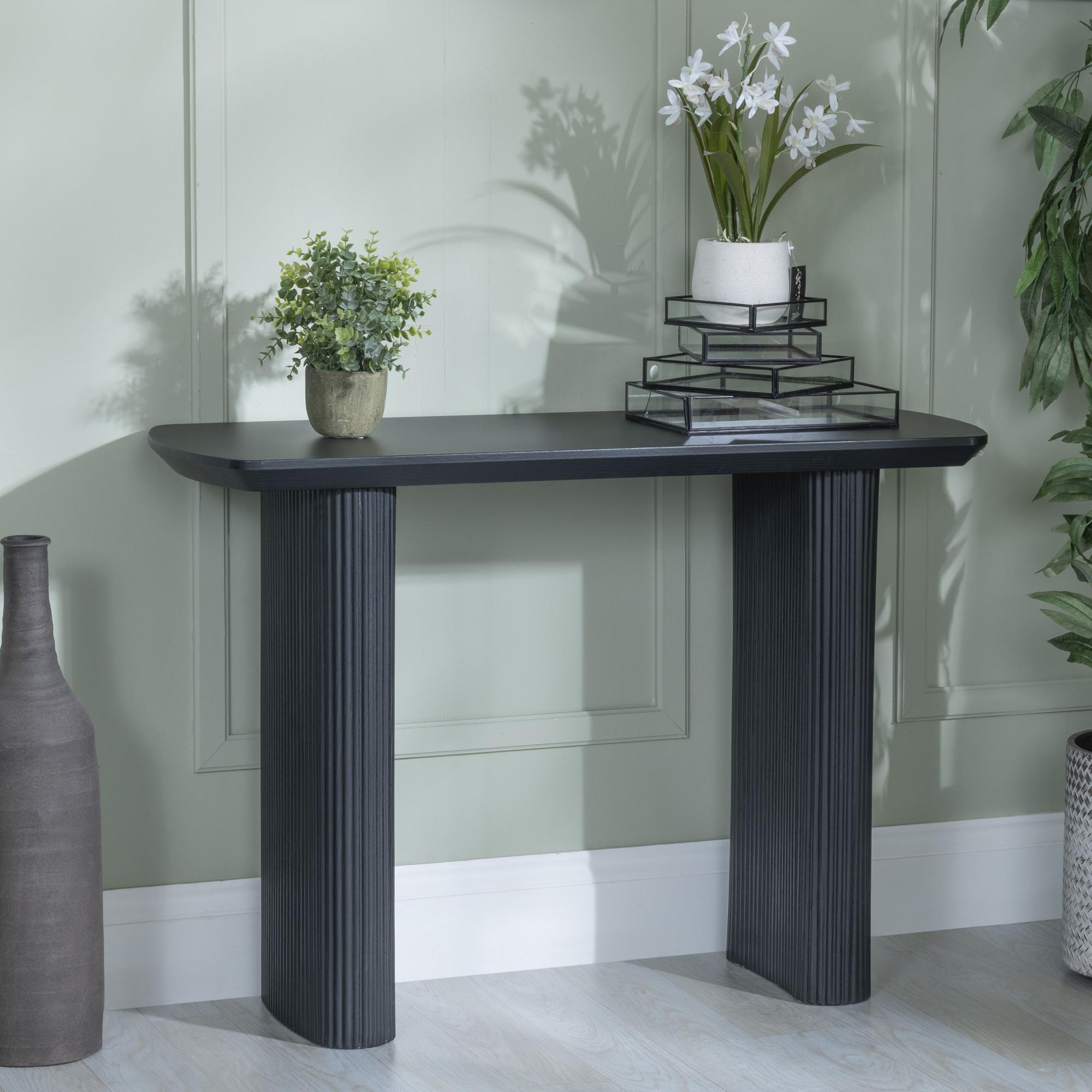 Bern Pedestal Console Table - Black - Fluted