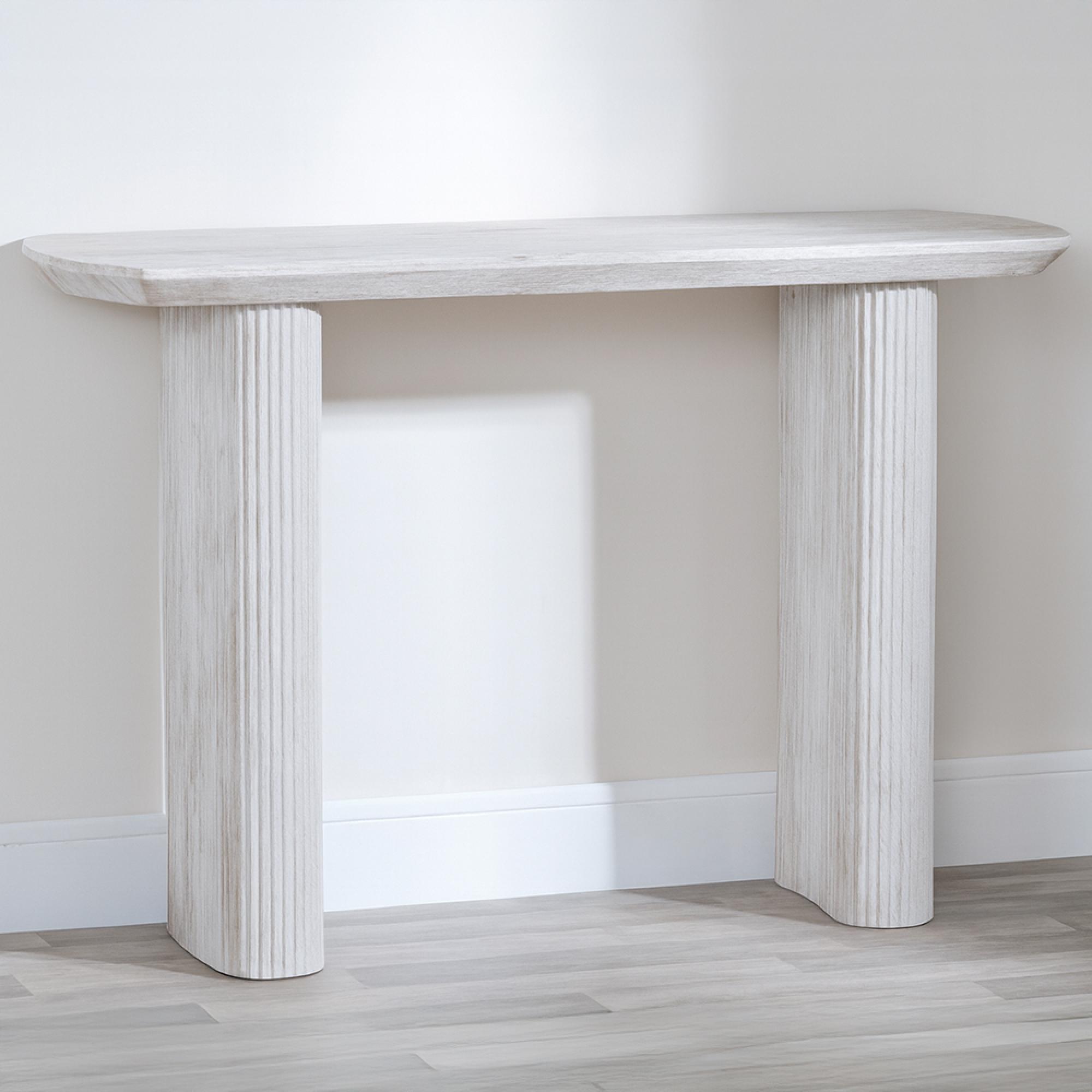 Bern Pedestal Console Table - White Washed Oak - Fluted