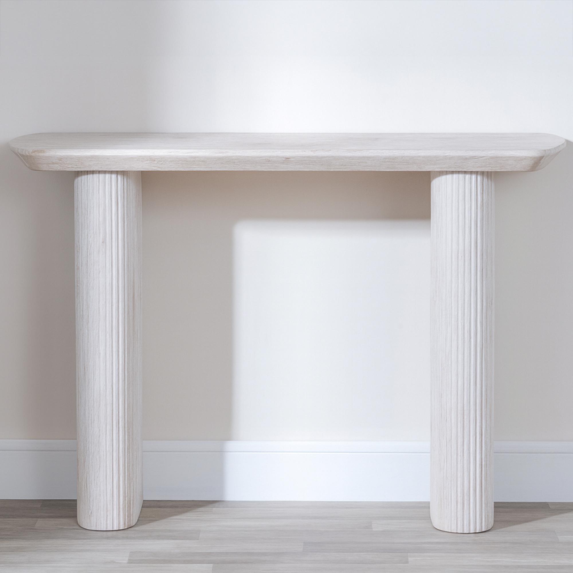 Bern Pedestal Console Table - White Washed Oak - Fluted