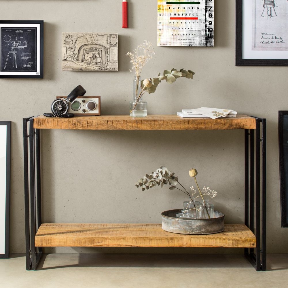 Bhuj Industrial Style Wooden Console Table with Shelf