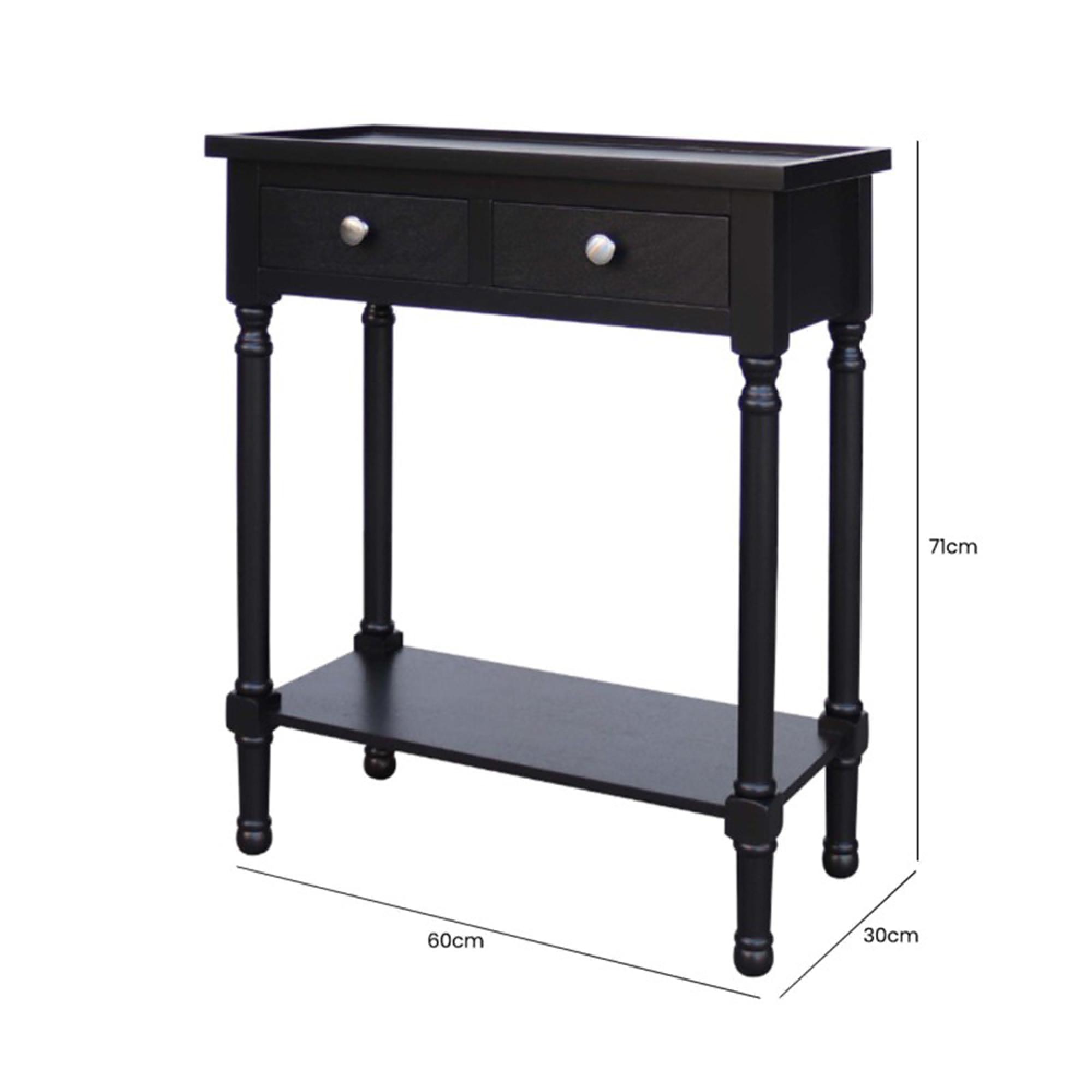 Console Table - Black - 2 Drawer - Small