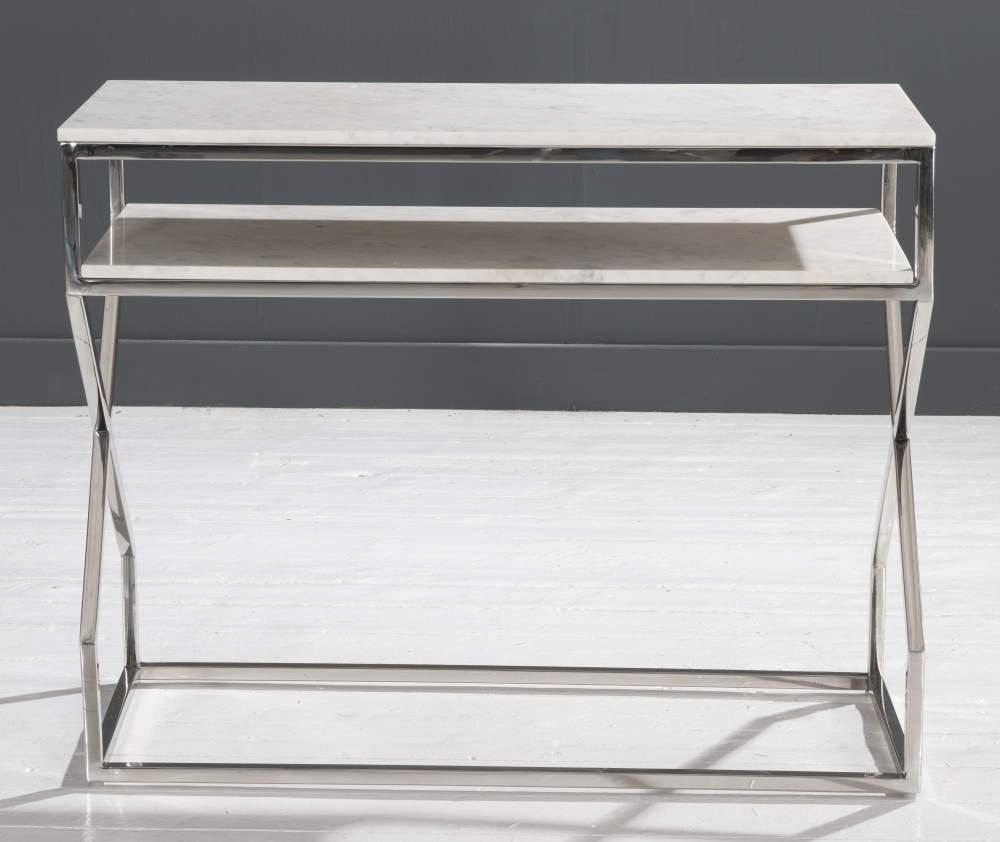 Clearance - Crossroad Console Table - White Marble Top - Chrome Frame