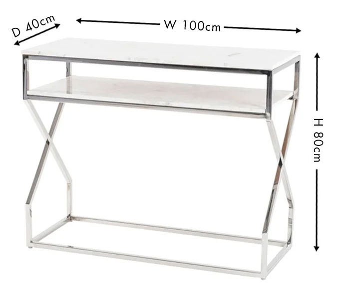 Clearance - Crossroad Console Table - White Marble Top - Chrome Frame