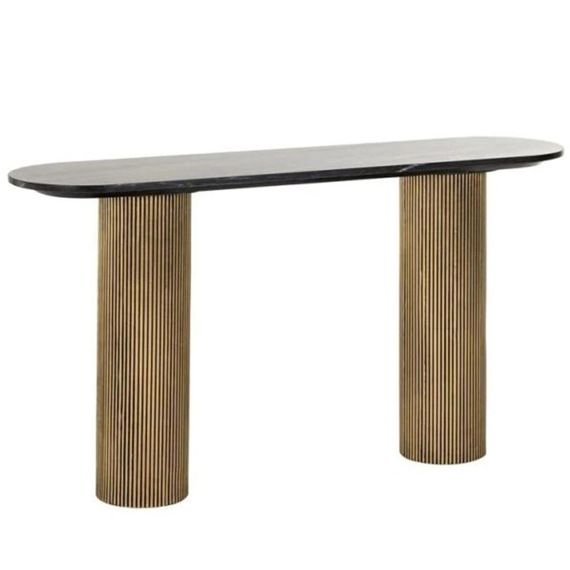 Clearance - Dayton Black Marble Top Console Table with Gold Fluted Base - FSS16380