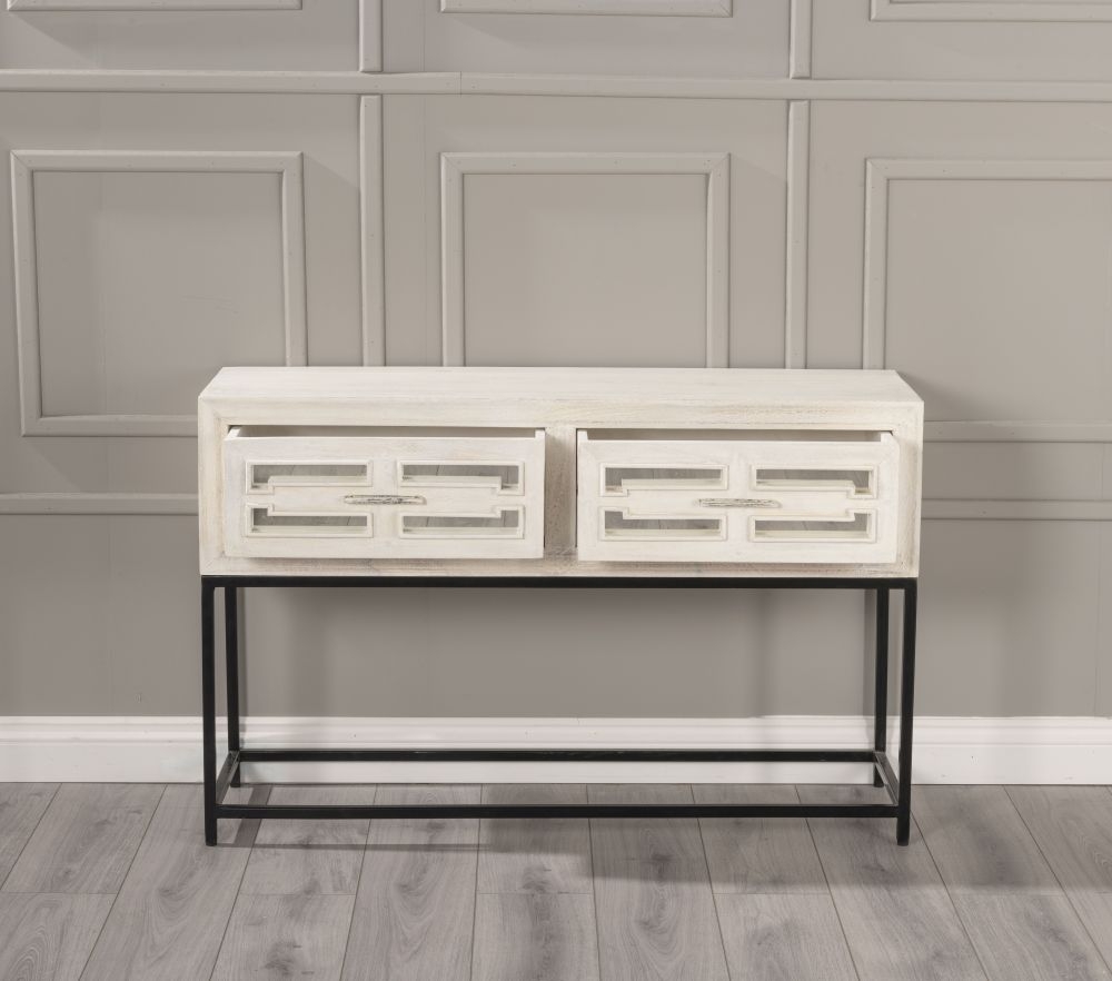 Clearance - Geo Console Table - 2 Drawer - White Mirrored