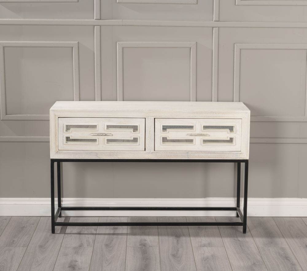 Clearance - Geo Console Table - 2 Drawer - White Mirrored