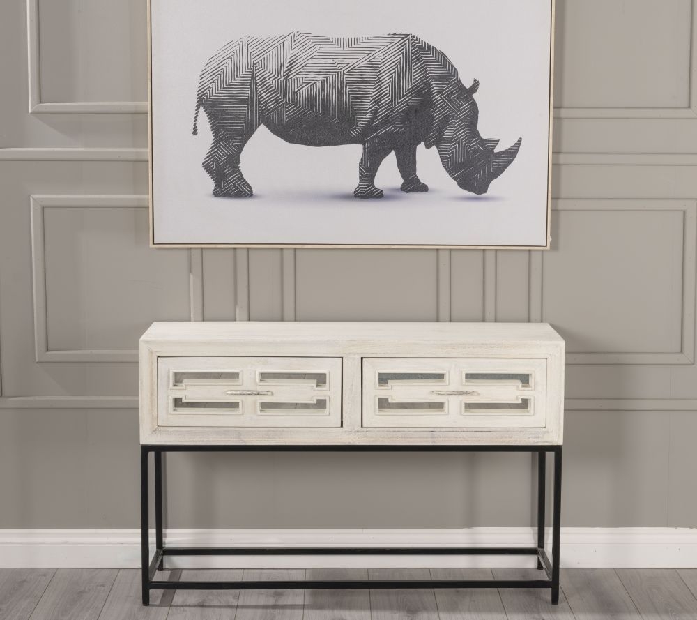 Clearance - Geo Console Table - 2 Drawer - White Mirrored