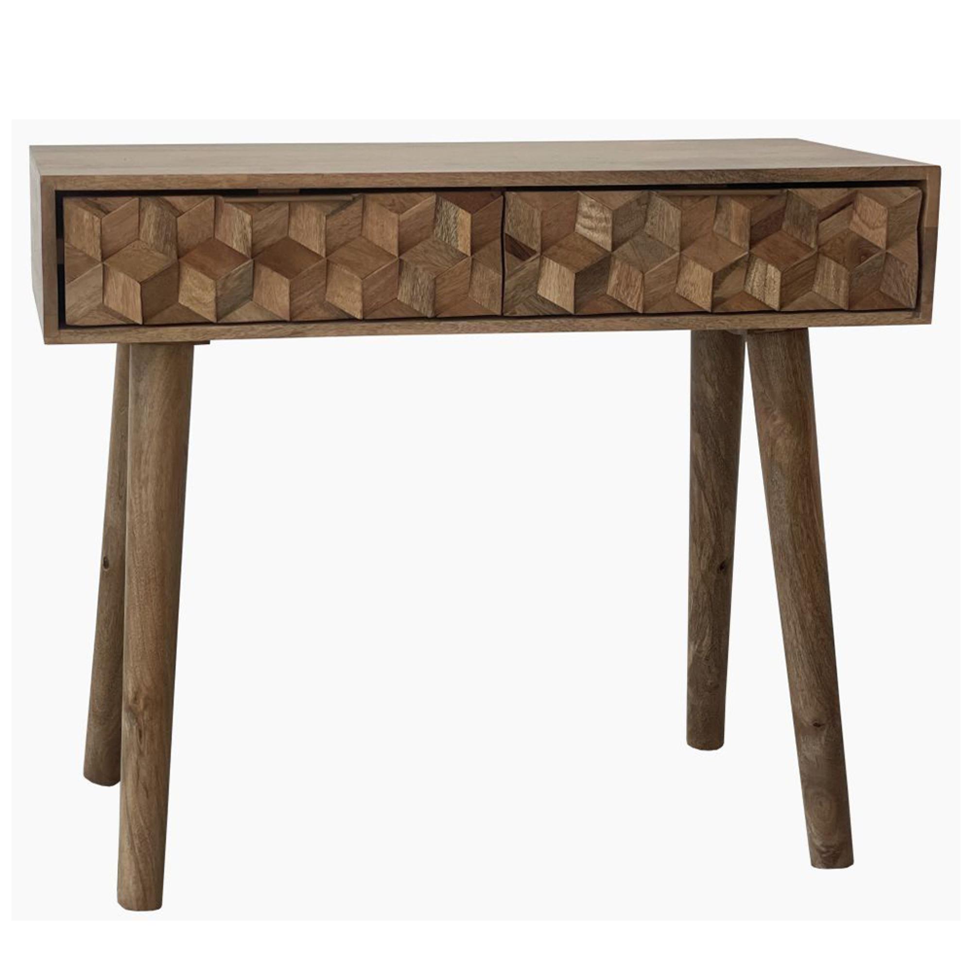 Clearance - Geometric Carved Mango Wood 2 Drawer Console Table - FSS16358