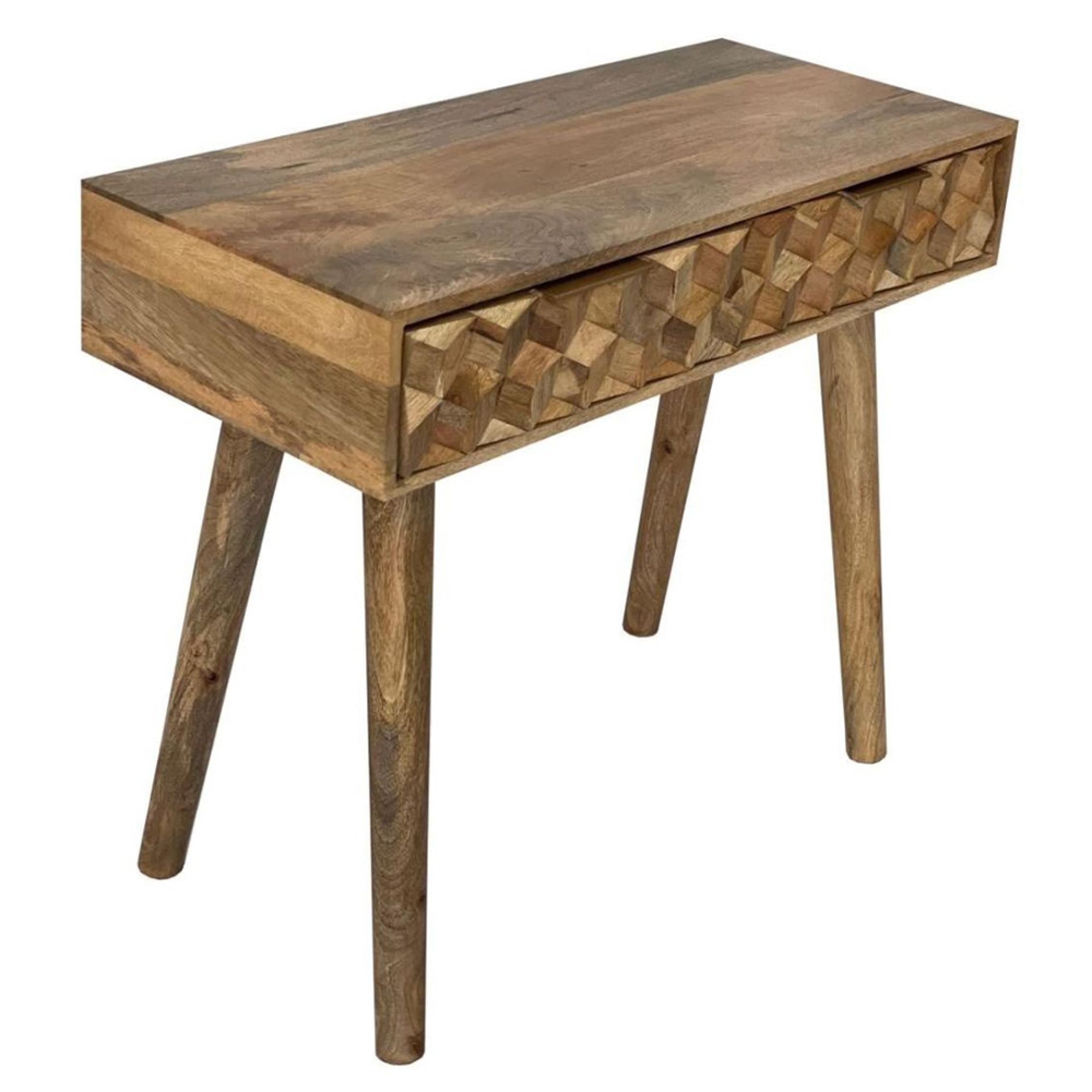 Clearance - Geometric Carved Mango Wood 2 Drawer Console Table - FSS16358