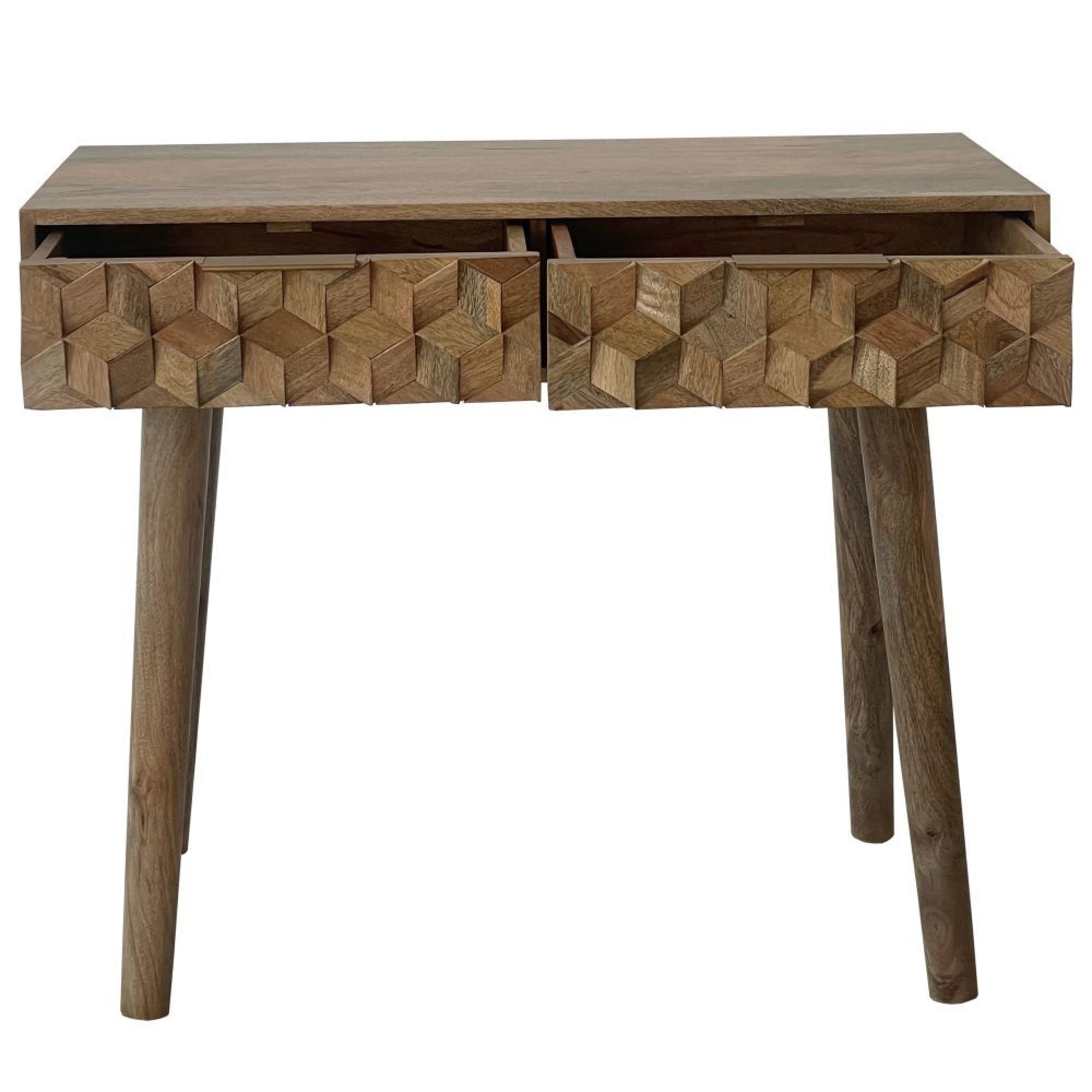 Clearance - Geometric Carved Mango Wood 2 Drawer Console Table - FSS16358