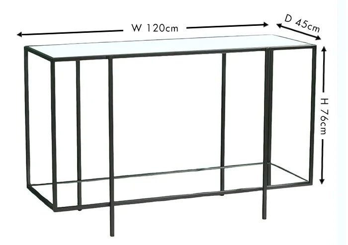 Clearance - Hyde Console Table - Black Metal - Clear Glass Top - Mirrored Shelf